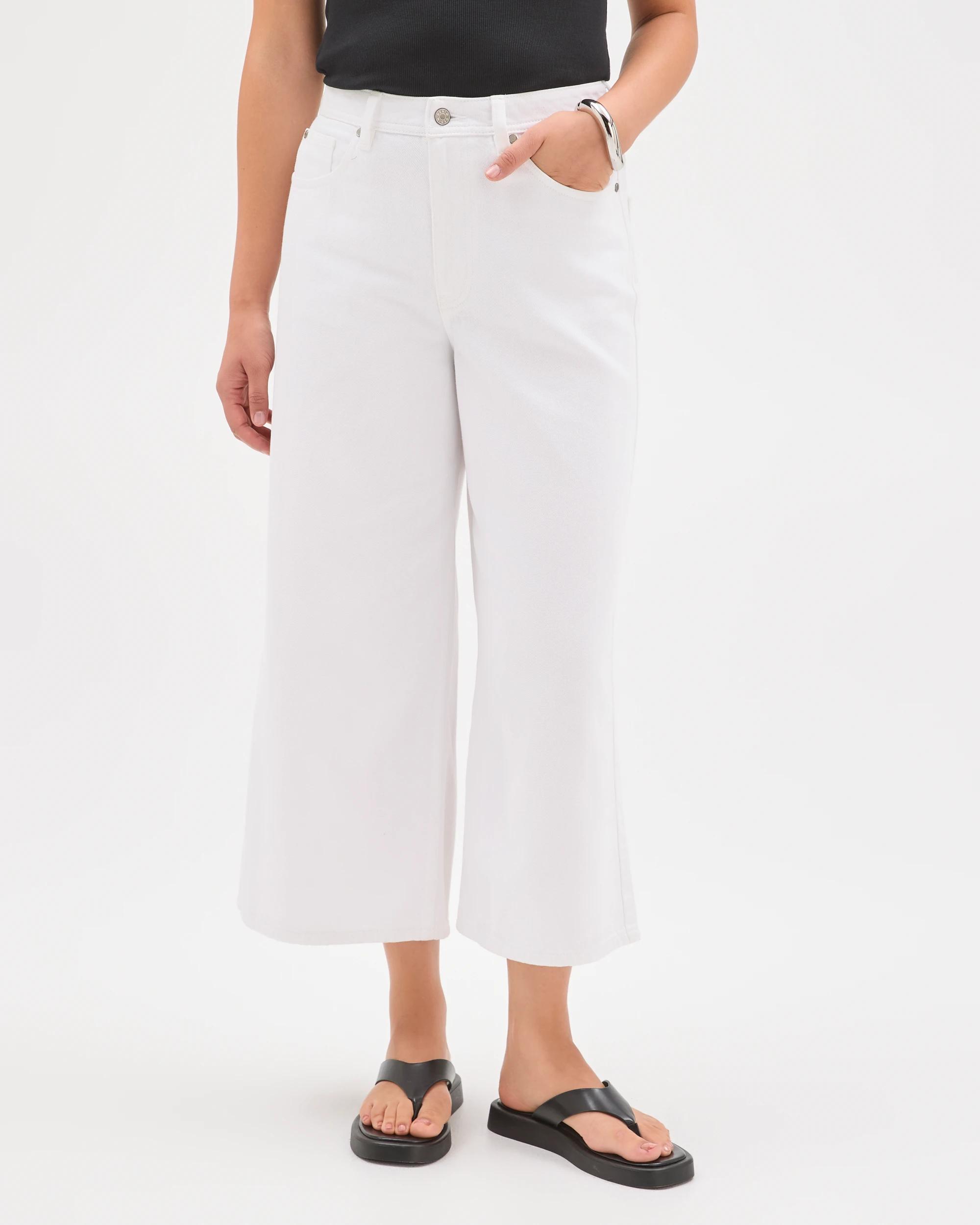 1 Target Denim Cotton Blend Culotte Denim Pants WHITE, 1 of 7