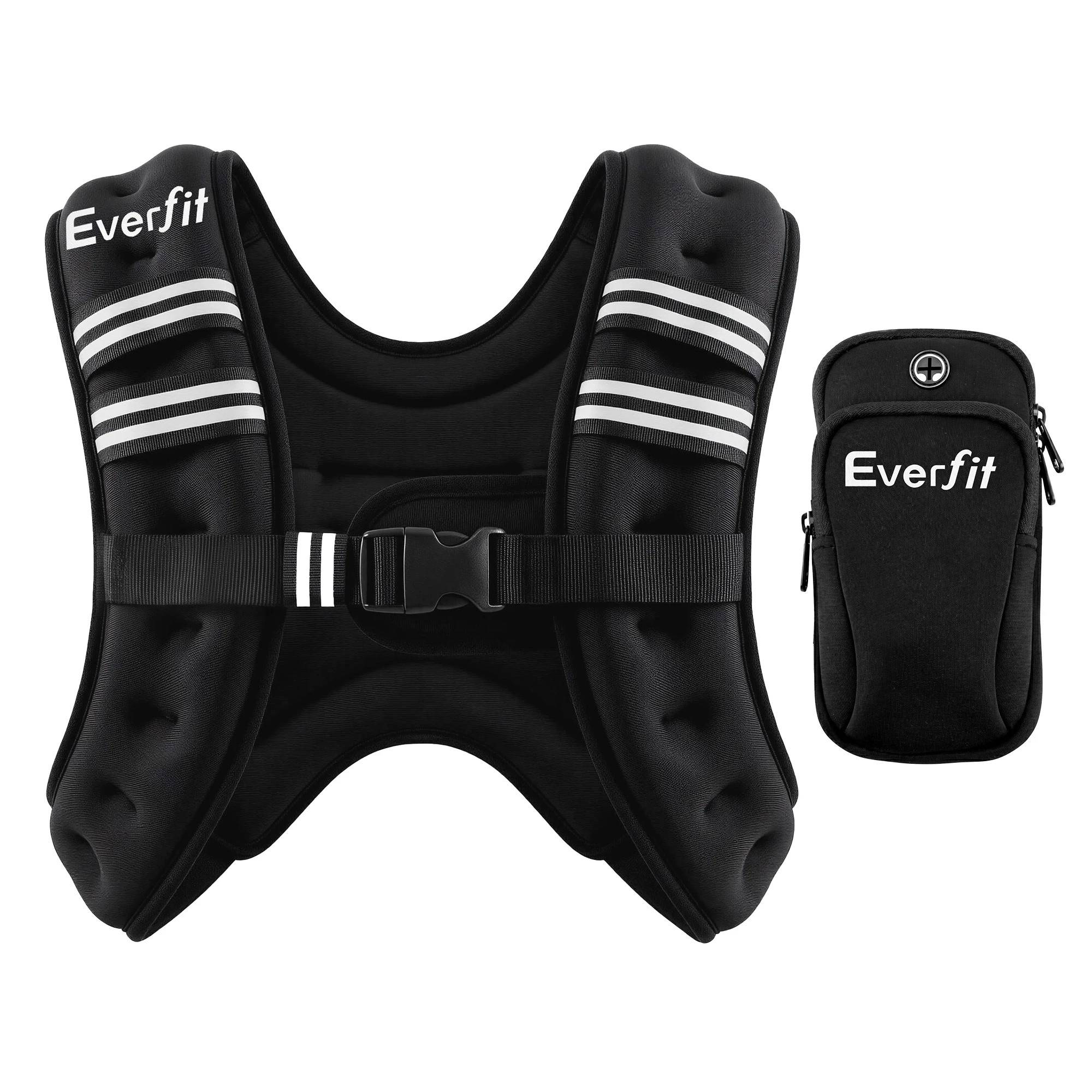1 Everfit 10kg Weighted Vest Men Women, Reflective Running Vest with Armband Pouch - Black, 1 of 8