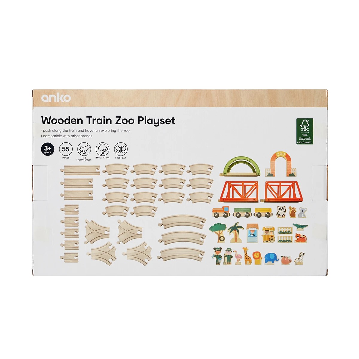 10 55 Piece Wooden Train Zoo Playset, 10 of 10