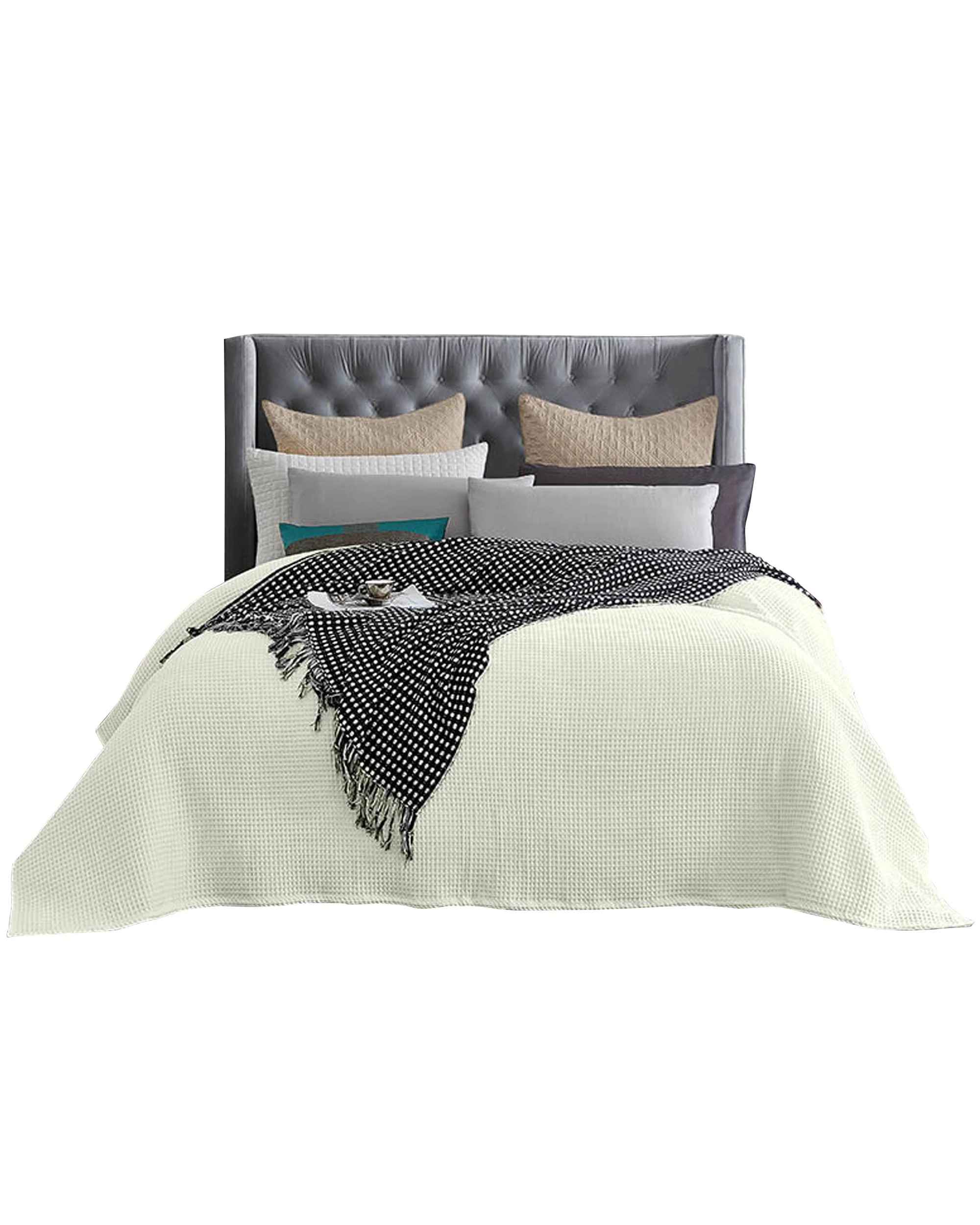 1 Cotton More 100% Cotton 350gsm Large Chunky Waffle Blanket Super King - Beige, 1 of 6
