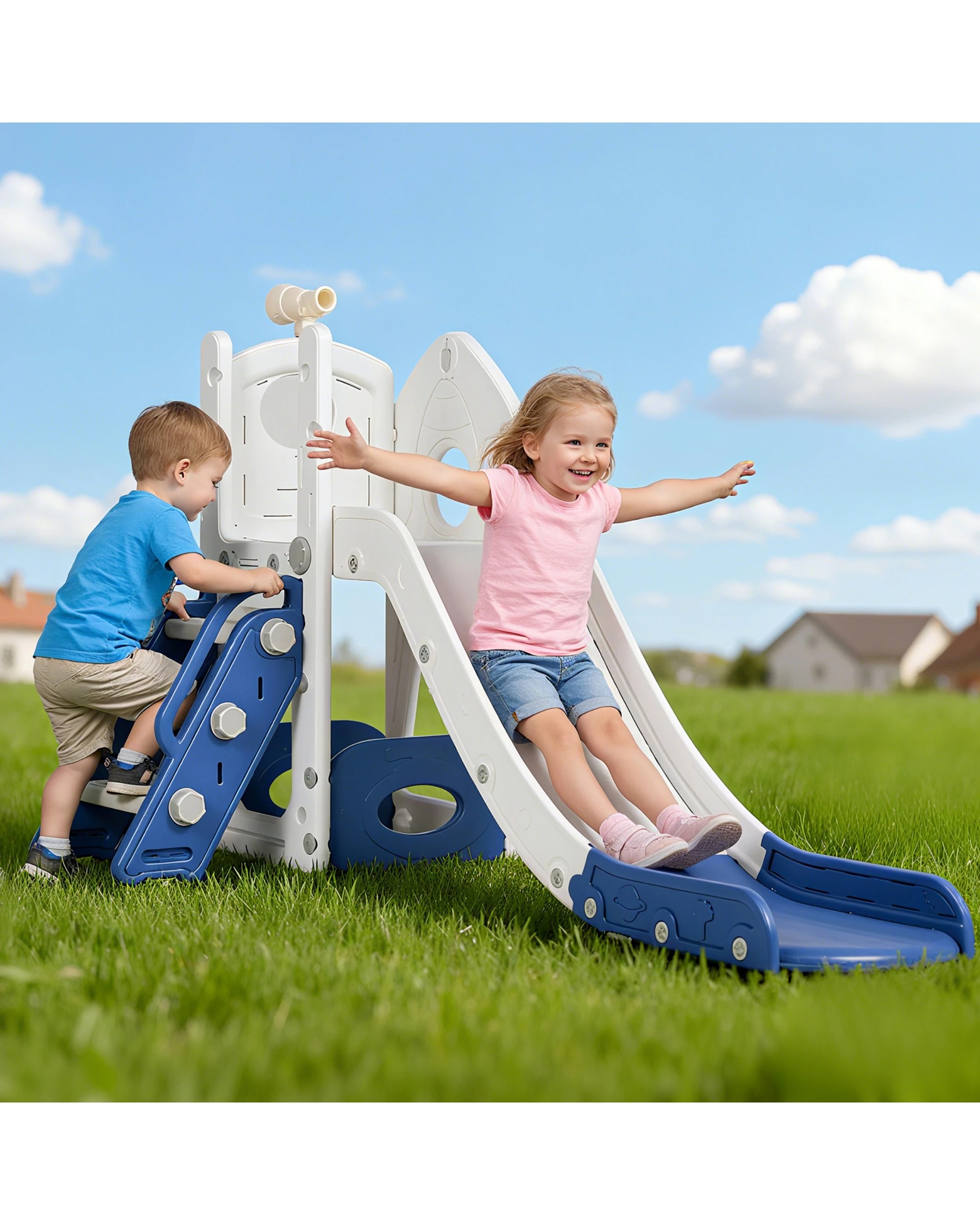 3 6 in 1 Toddler Slide Indoor Baby Slide Kids Playset Outdoor Playground, 3 of 10