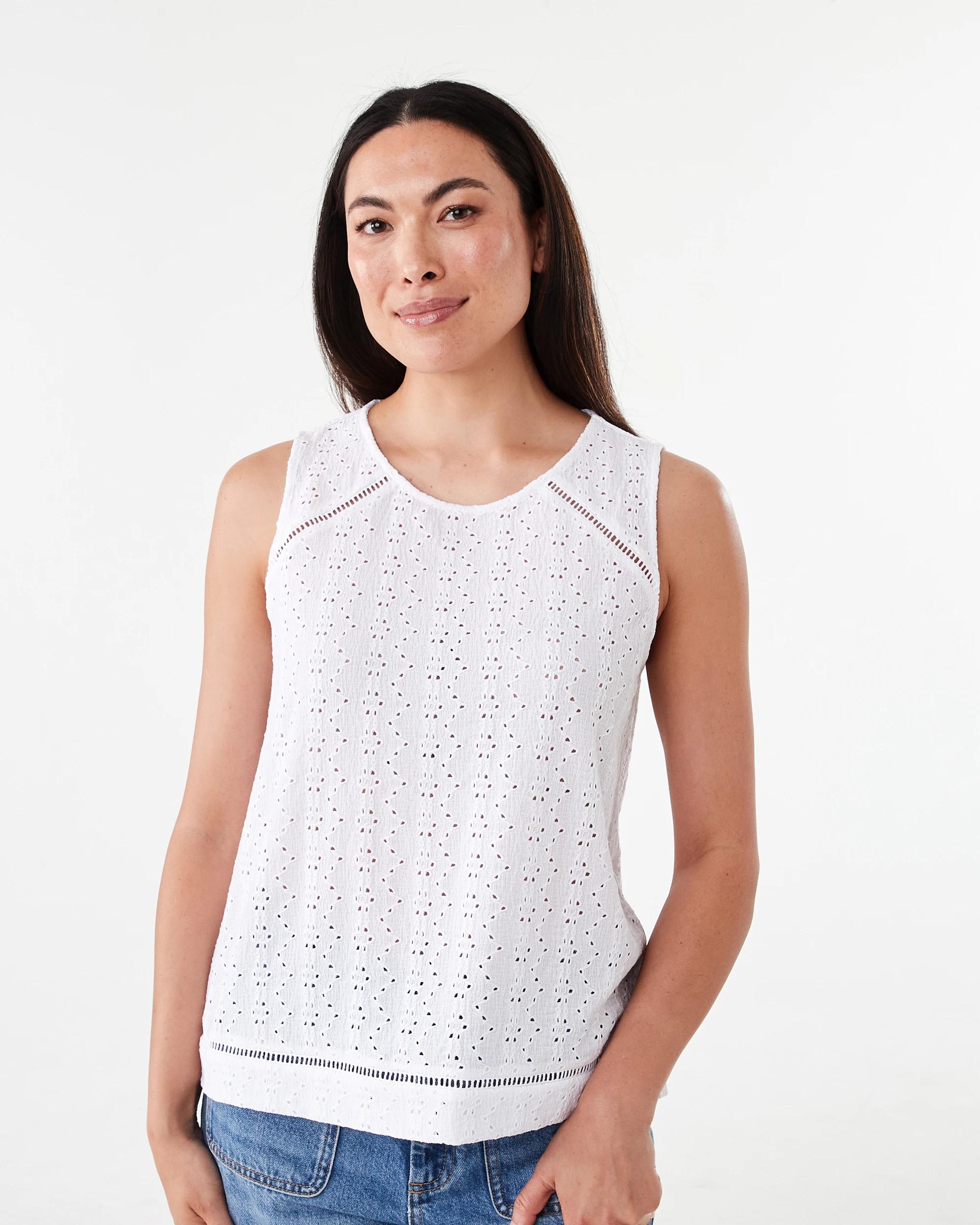 1 Sleeveless Broderie Detail Top White, 1 of 7