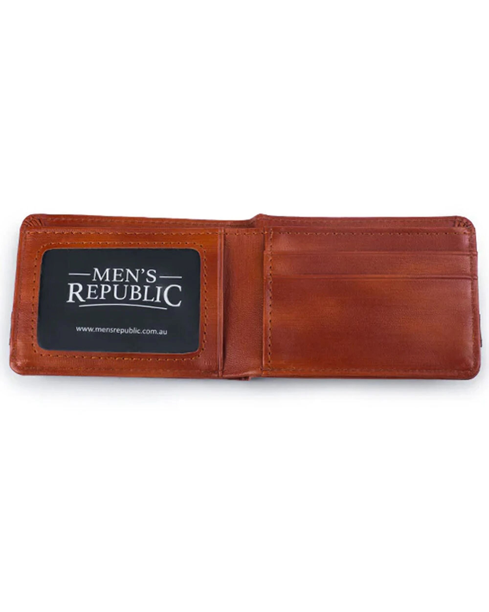 3 Mens Republic Slick Vegan Leather Money Wallet Slim Compact Bi-Fold Design - Brown, 3 of 5