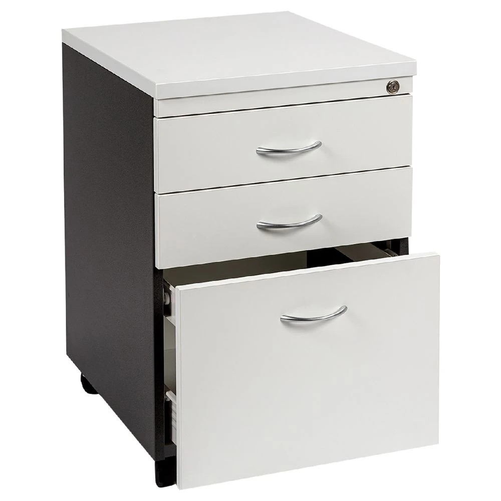 3 Velocity 3 Drawer Pedestal White and Ironstone Cabinets Pedestals, 3 of 5