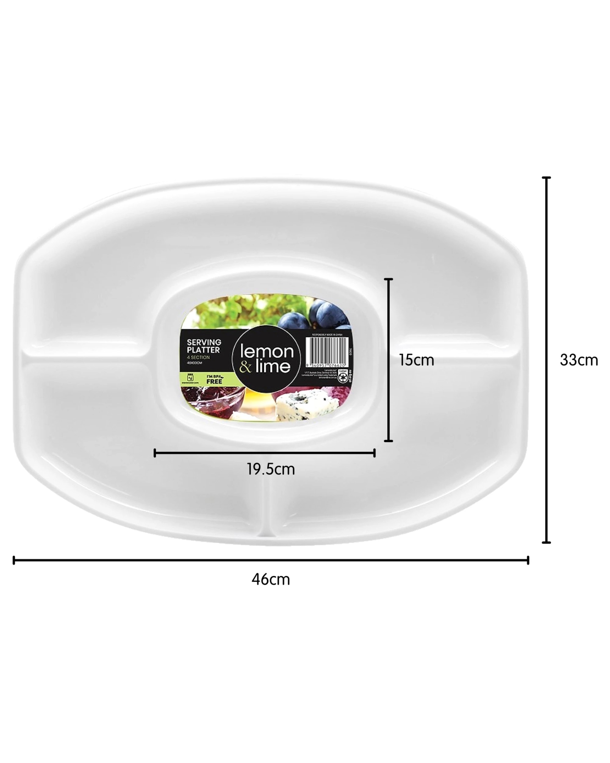 3 United Living Serving Platter 4 Section Oval 46cm - White, 3 of 3