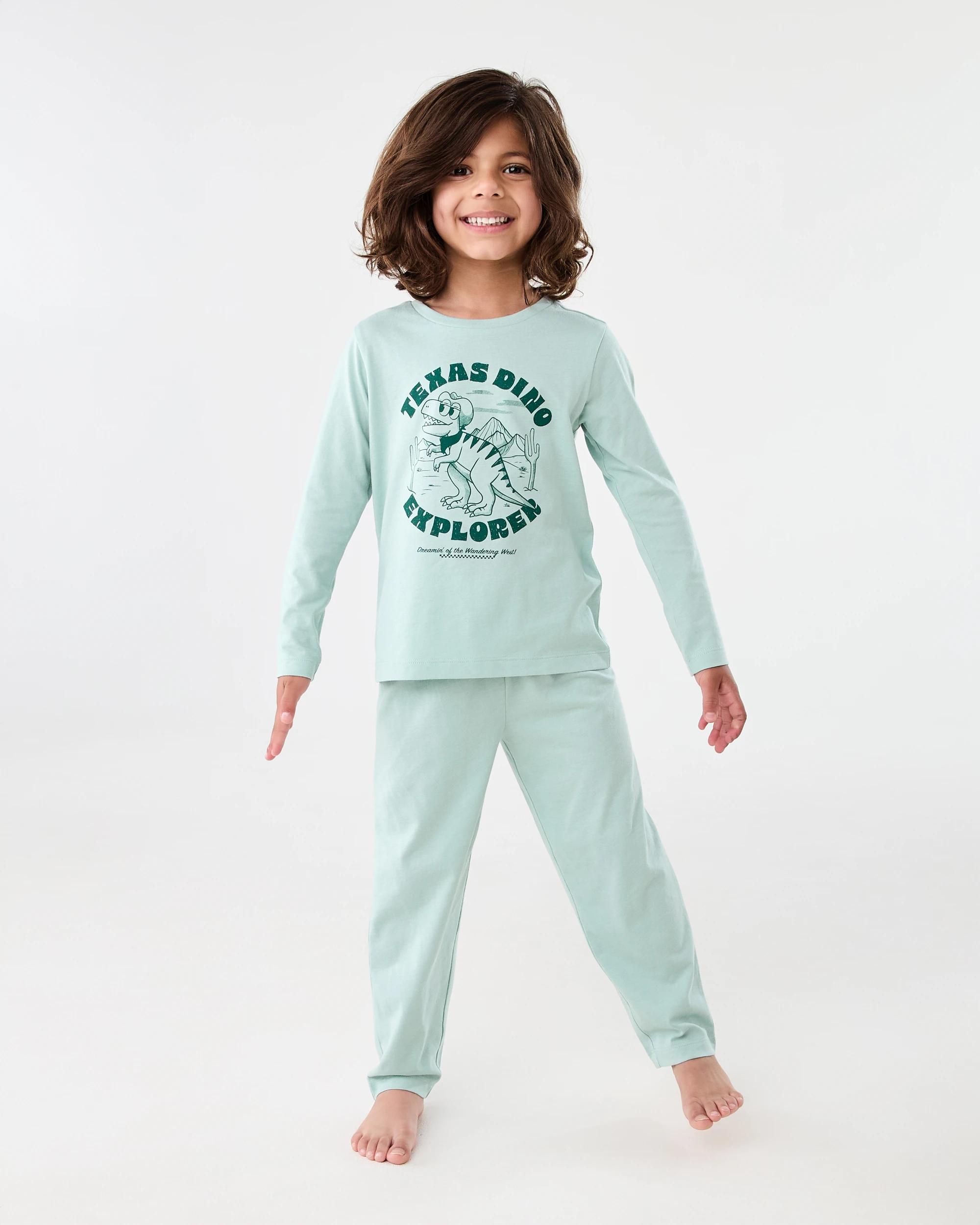 1 Knit Pyjama Set Grn Dino, 1 of 7