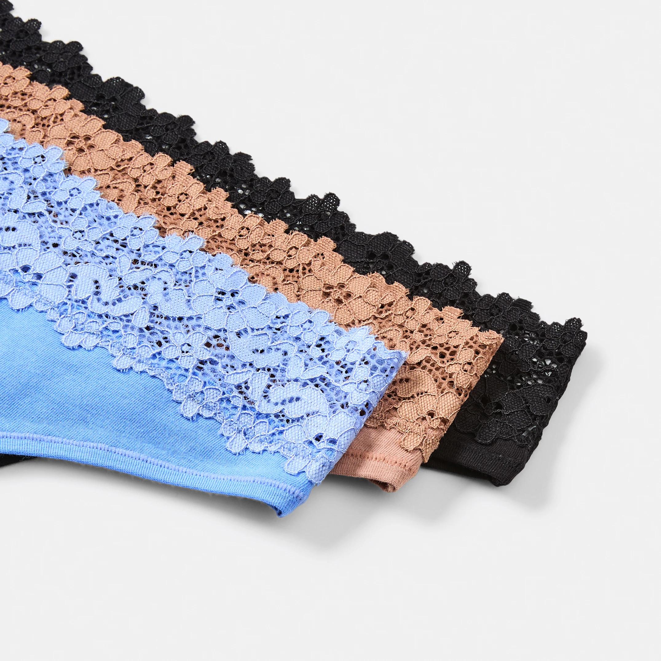 3 3 Pack Cotton Lace Tanga Briefs BLACK, SOFT CLAY, HYDRANGEA, 3 of 8