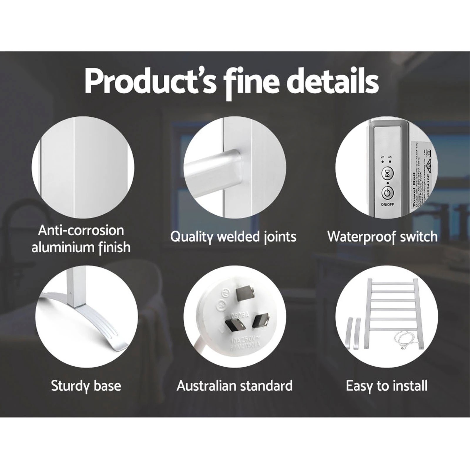 7 Devanti Electric Heated Towel Rail Rack 6 Bars With Timer Clothes Dry Warmer
 - Silver, 7 of 8