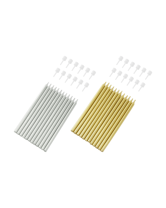 12 Pack Tall Gold Look & Silver Candles