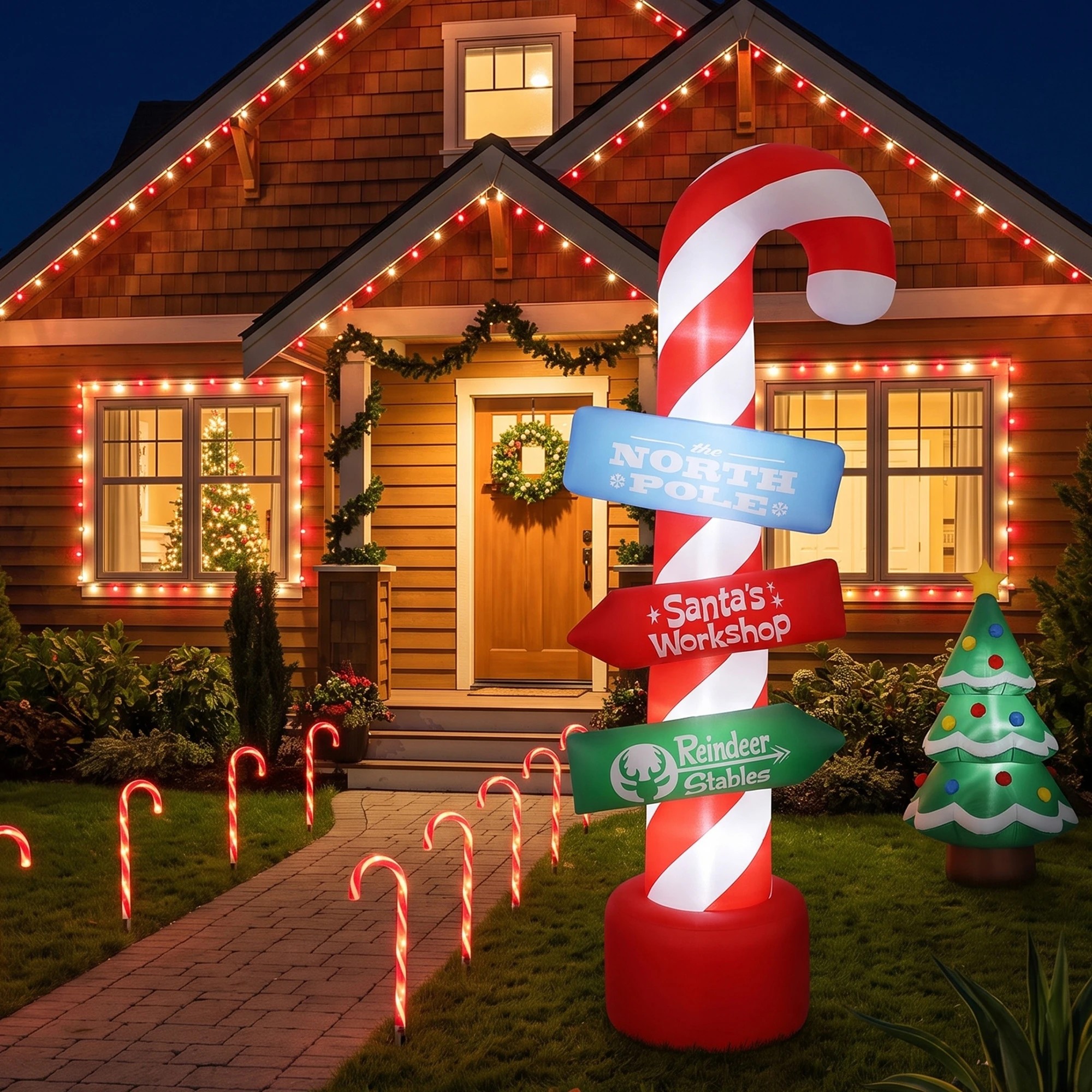 6 Jingle Jollys Christmas Inflatable Candy Pole 2.4M Illuminated Decorations - Multi, 6 of 8