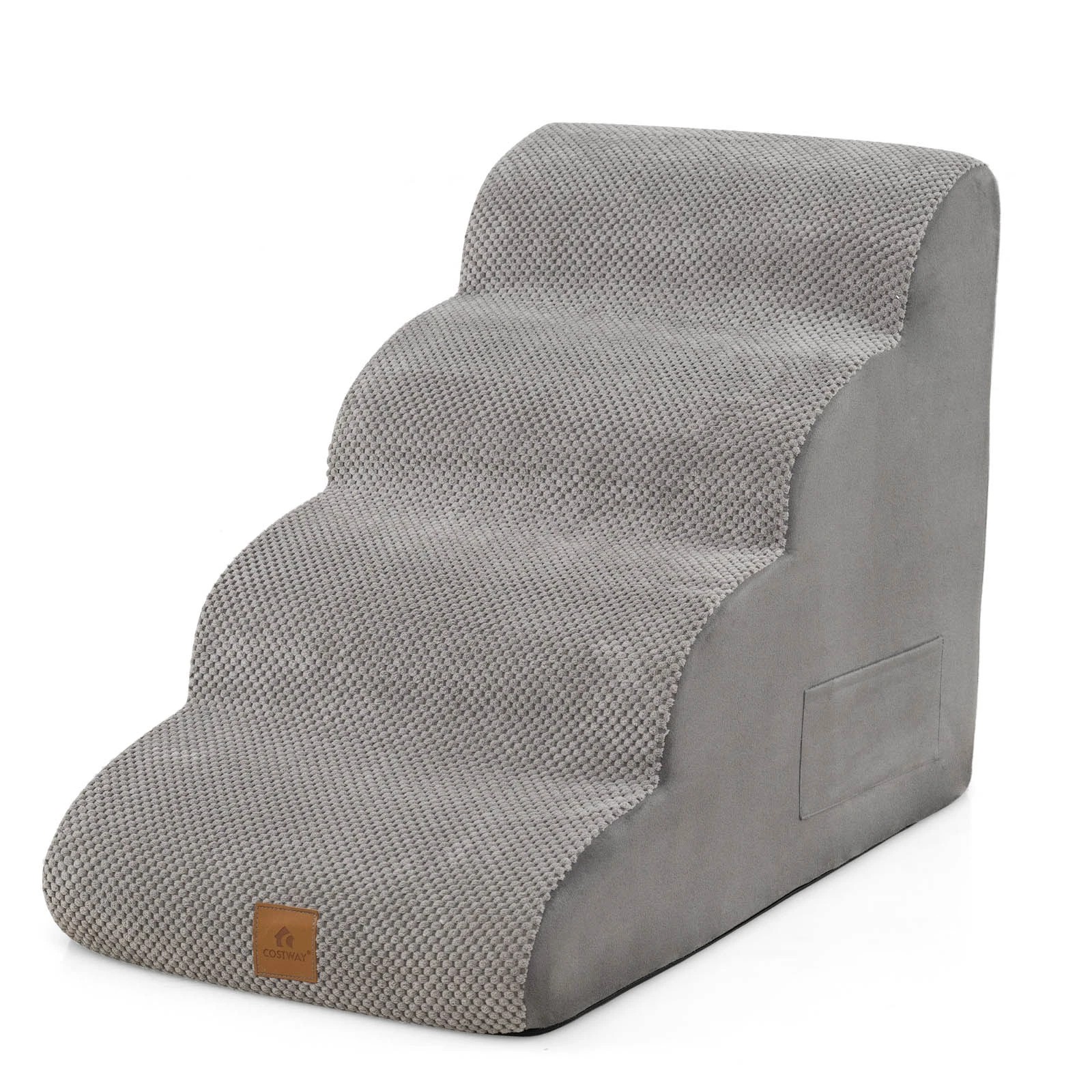 1 Costway 4-Step Dog Ramp Foam Pet Stair w/Storage Pocket & Handle - Grey, 1 of 2