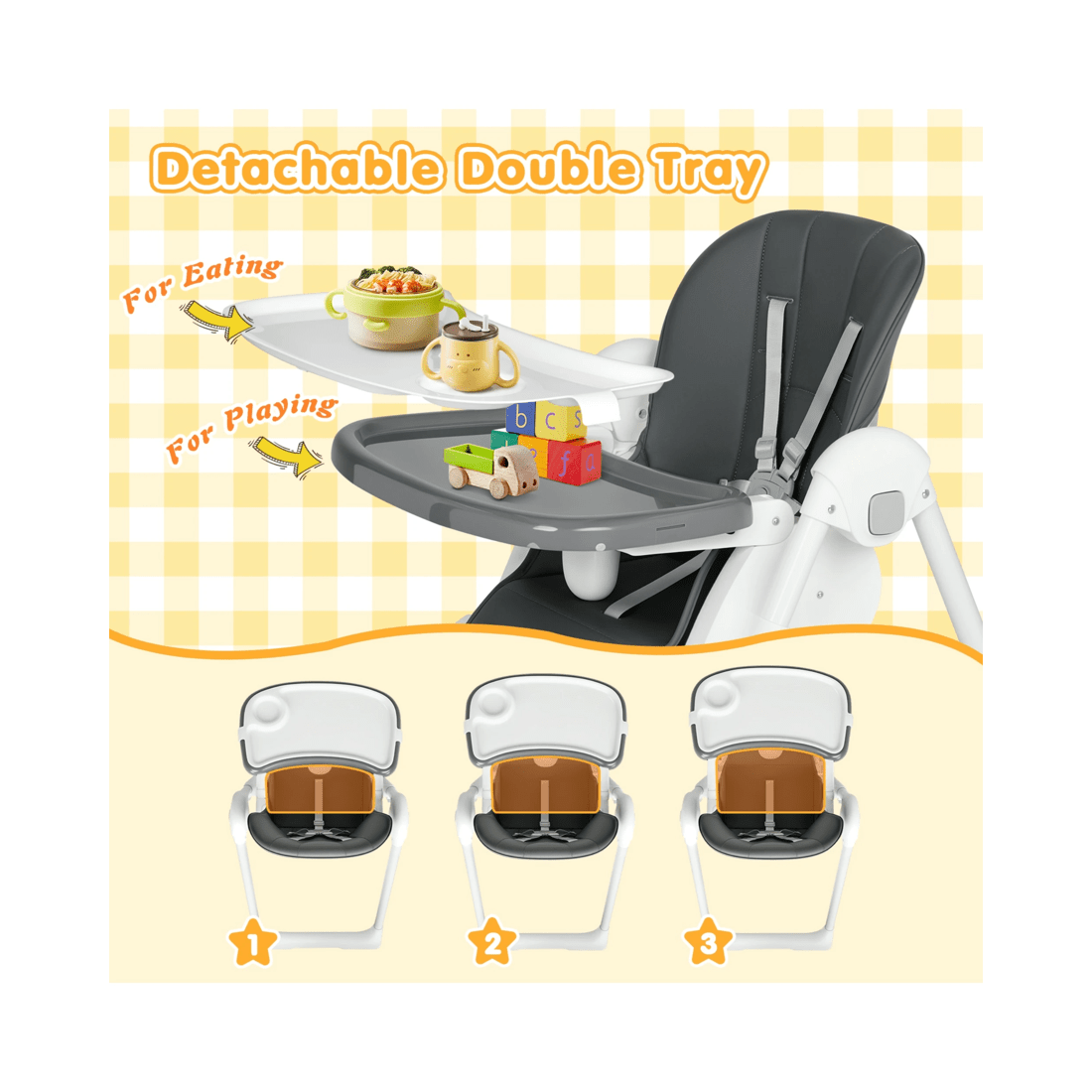 6 Advwin 3-in-1 Folding Baby High Chair Gray, 6 of 9