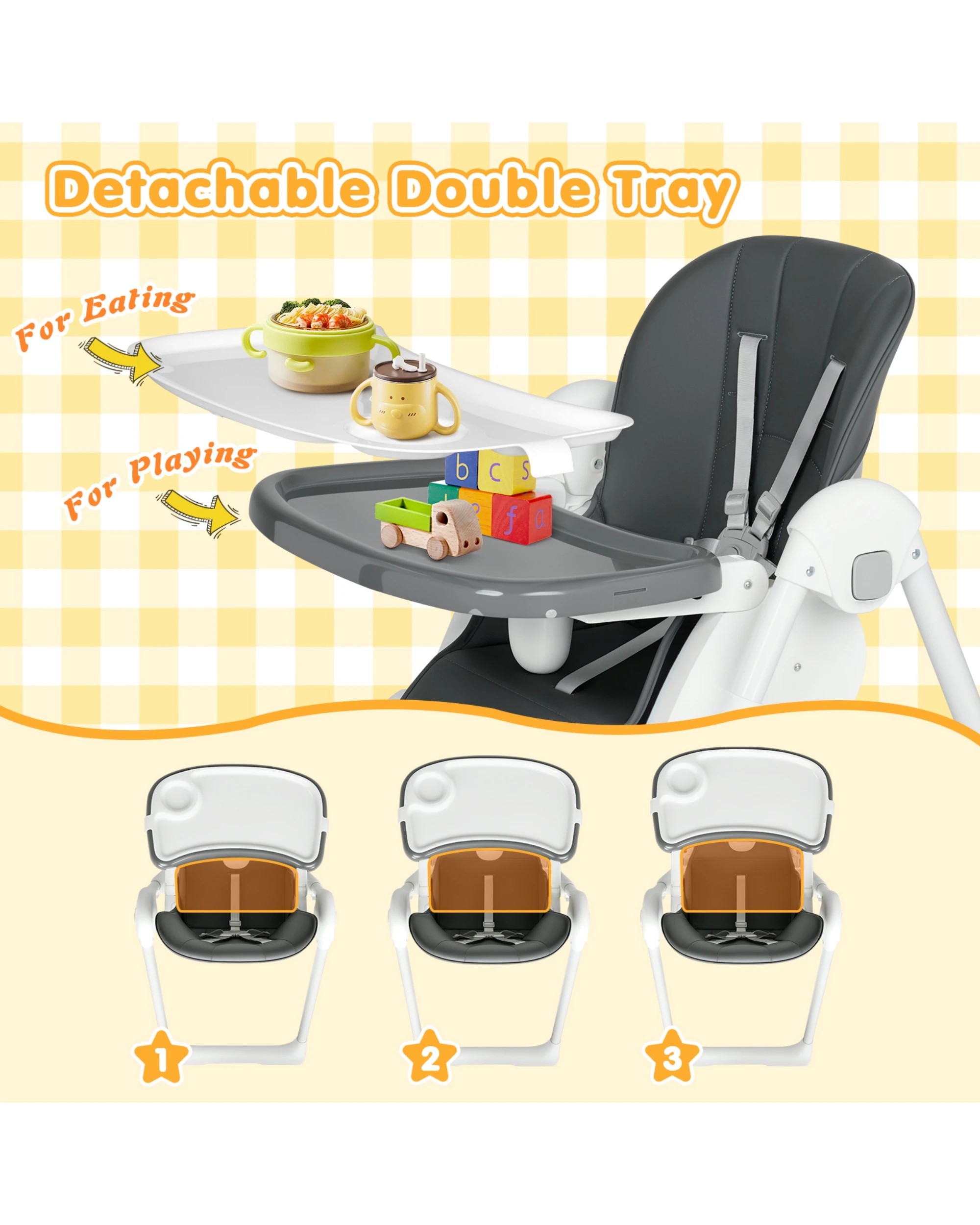 6 Advwin 3-in-1 Folding Baby High Chair Gray, 6 of 9