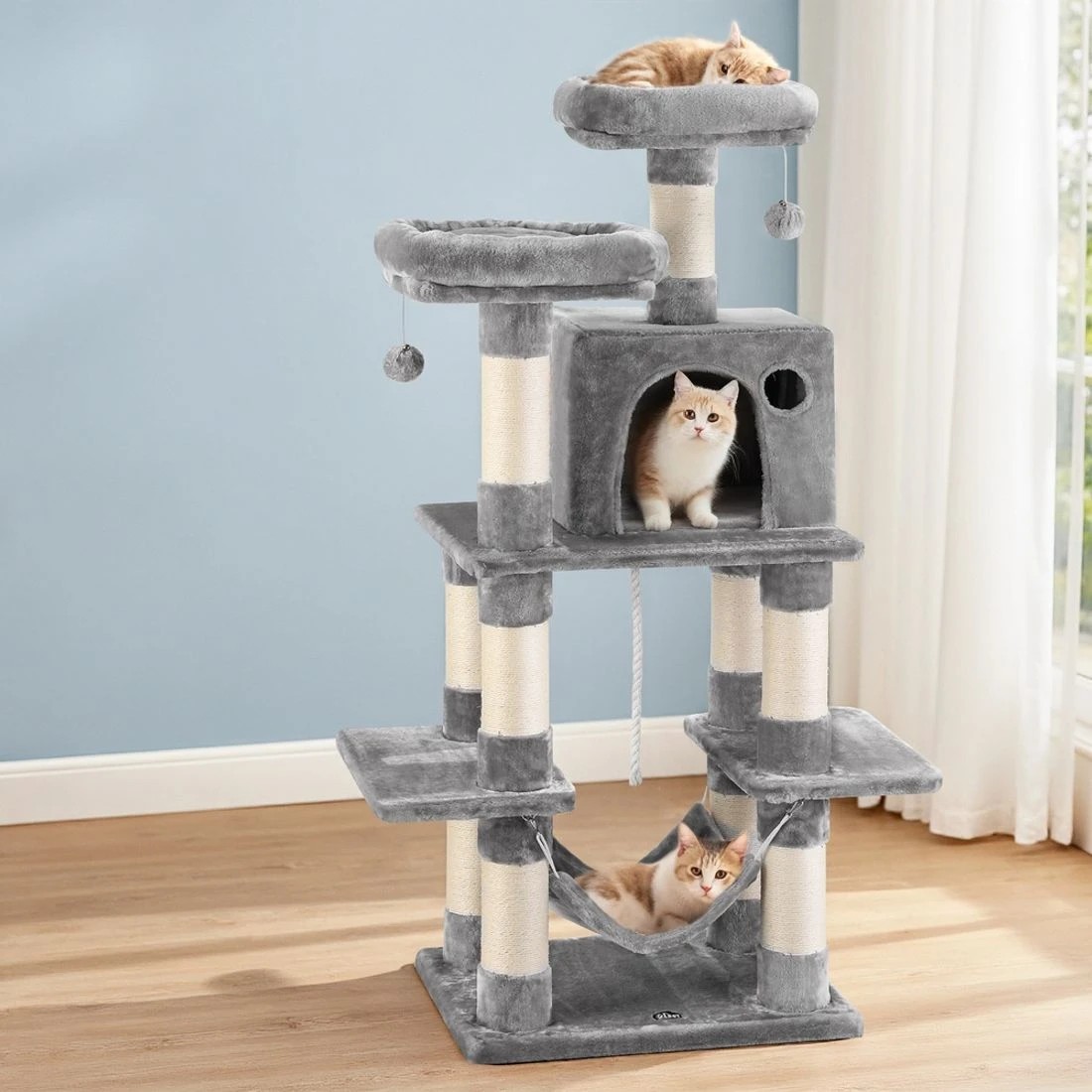 1 i.Pet Cat Tree 145cm Tower Scratching Post Trees Scratcher Condo House - Grey, 1 of 7
