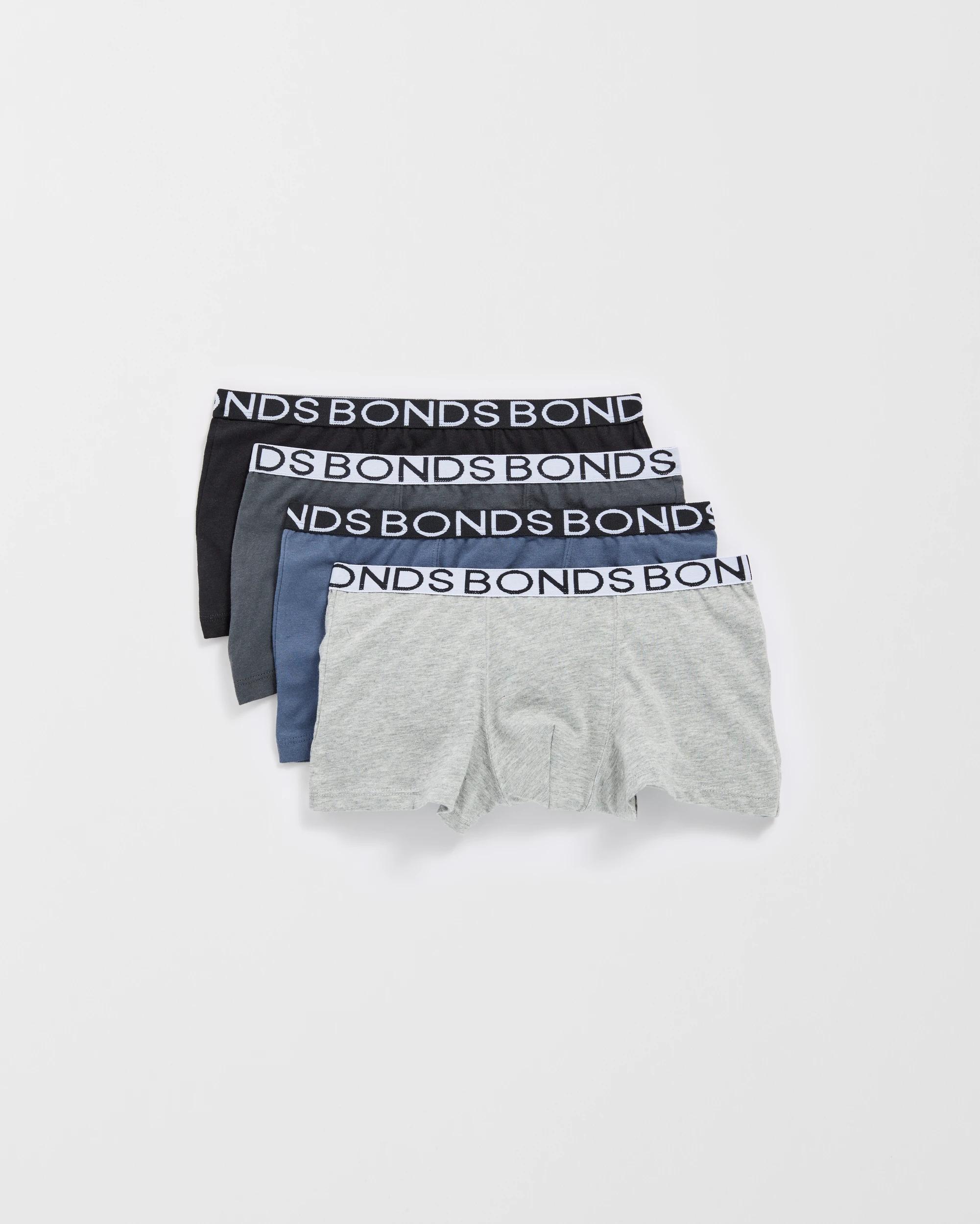 1 Bonds Older Boys Trunks 4 Pack UWCD4A_KGY BLACK GREY SCALE, 1 of 2