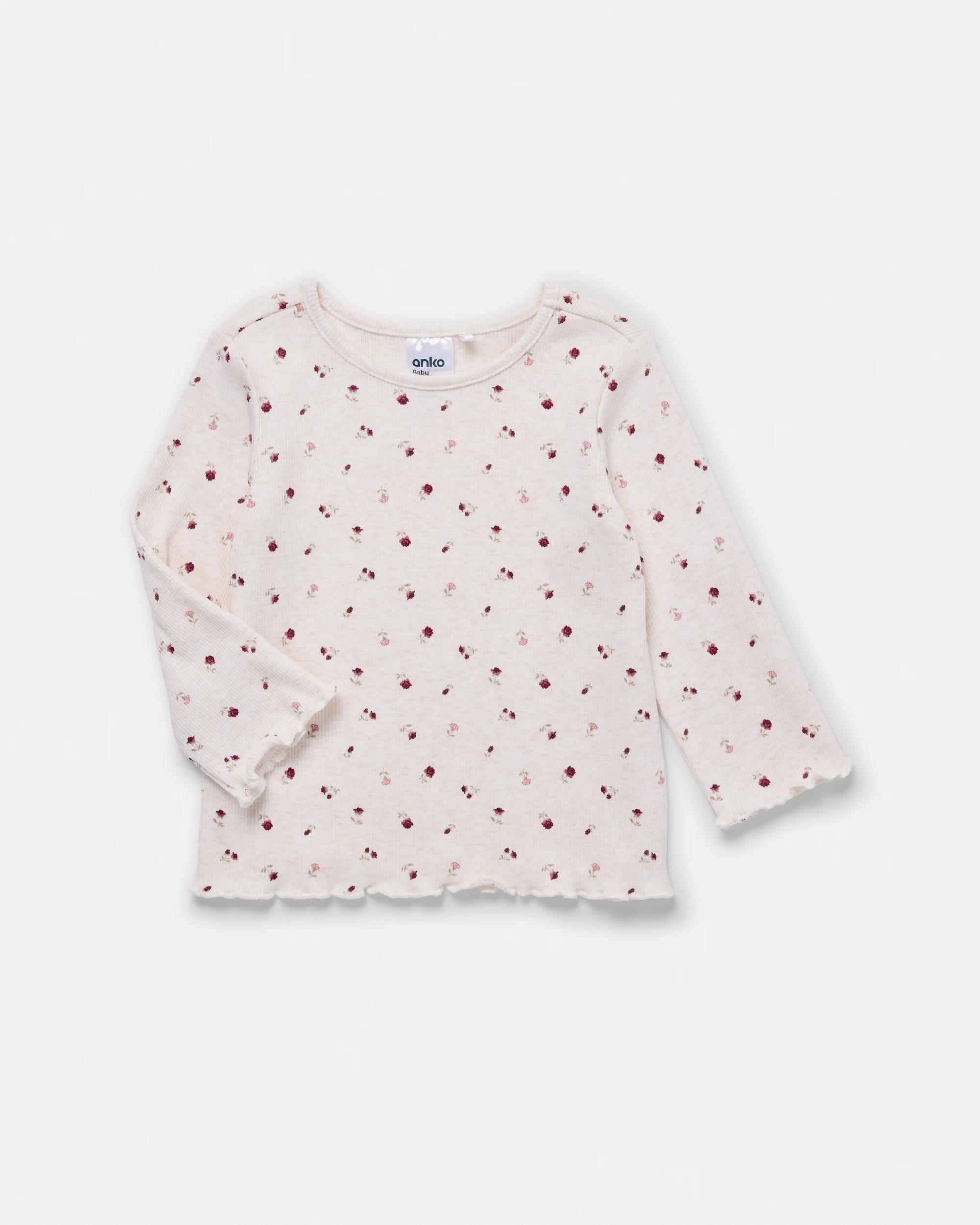 5 3 Pack Cotton Long Sleeve Rib T-shirts Wht Florl, 5 of 7