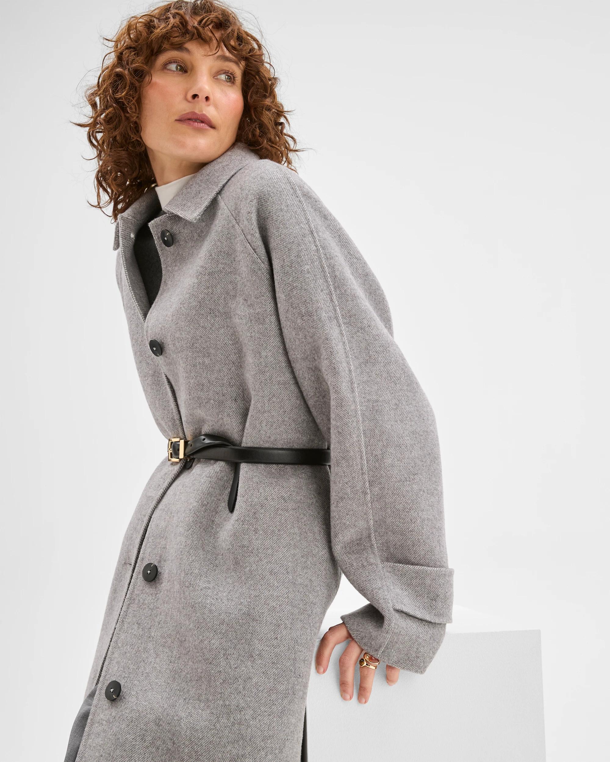 5 Preview Wool Blend Long Sleeve Collared Coat GREY, 5 of 7