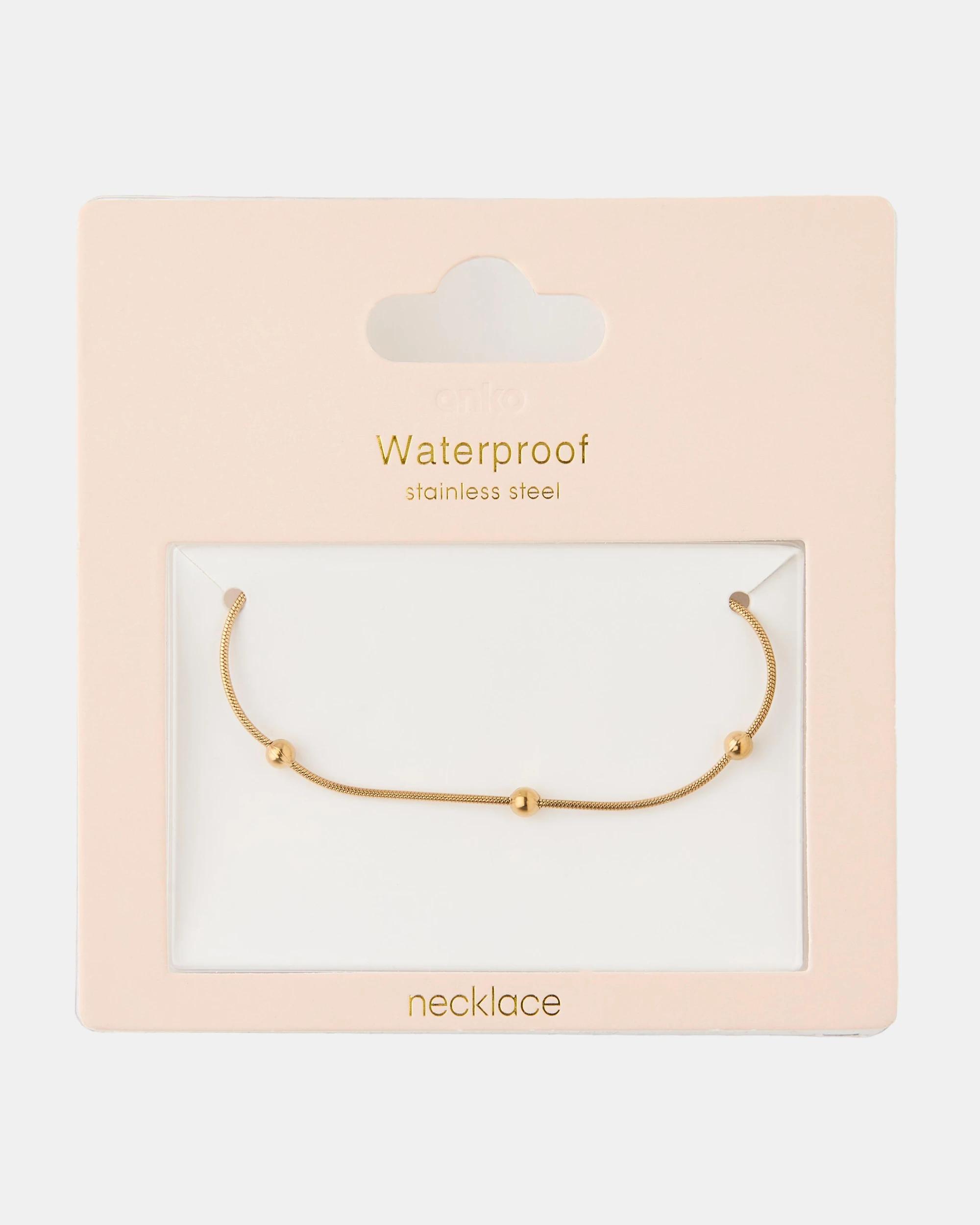 3 Waterproof Stainless Steel Station Necklace - Gold Tone Gold, 3 of 4
