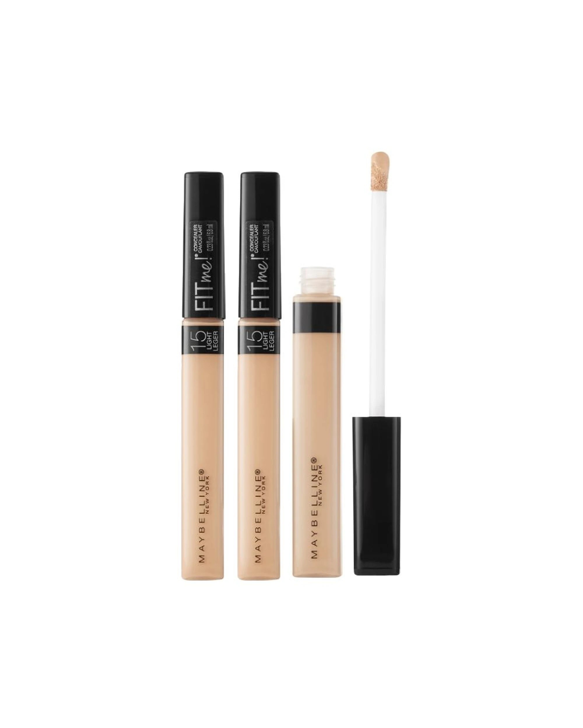 1 3 x Maybelline Fit Me Natural Medium Coverage Concealer 6.8mL - 15 Light - Beige, 1 of 2