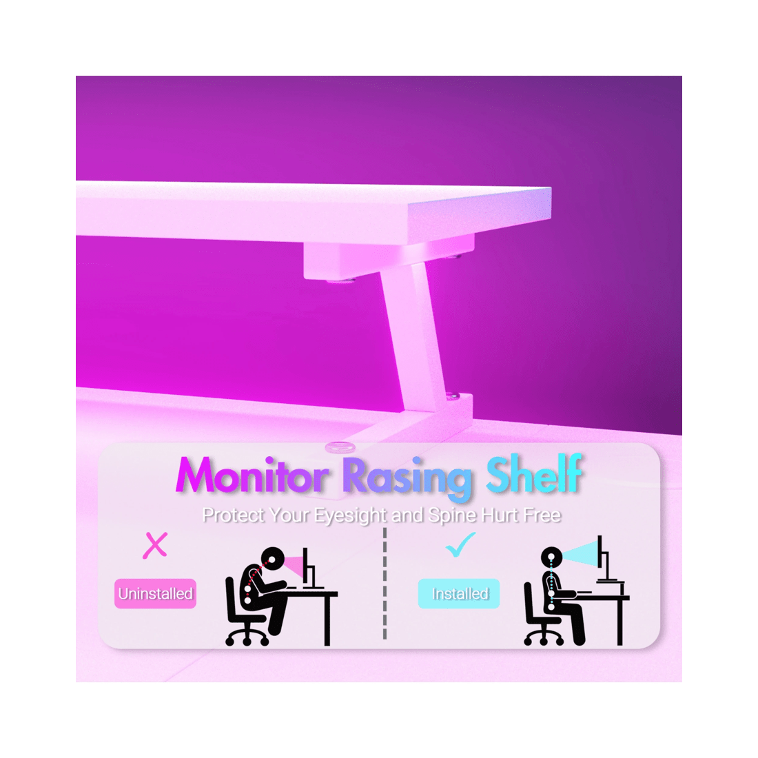 7 Advwin L Shaped Gaming Desk 140cm With Led Lights & Power Outlets Convertible Computer Desk With Monitor Stand White, 7 of 10