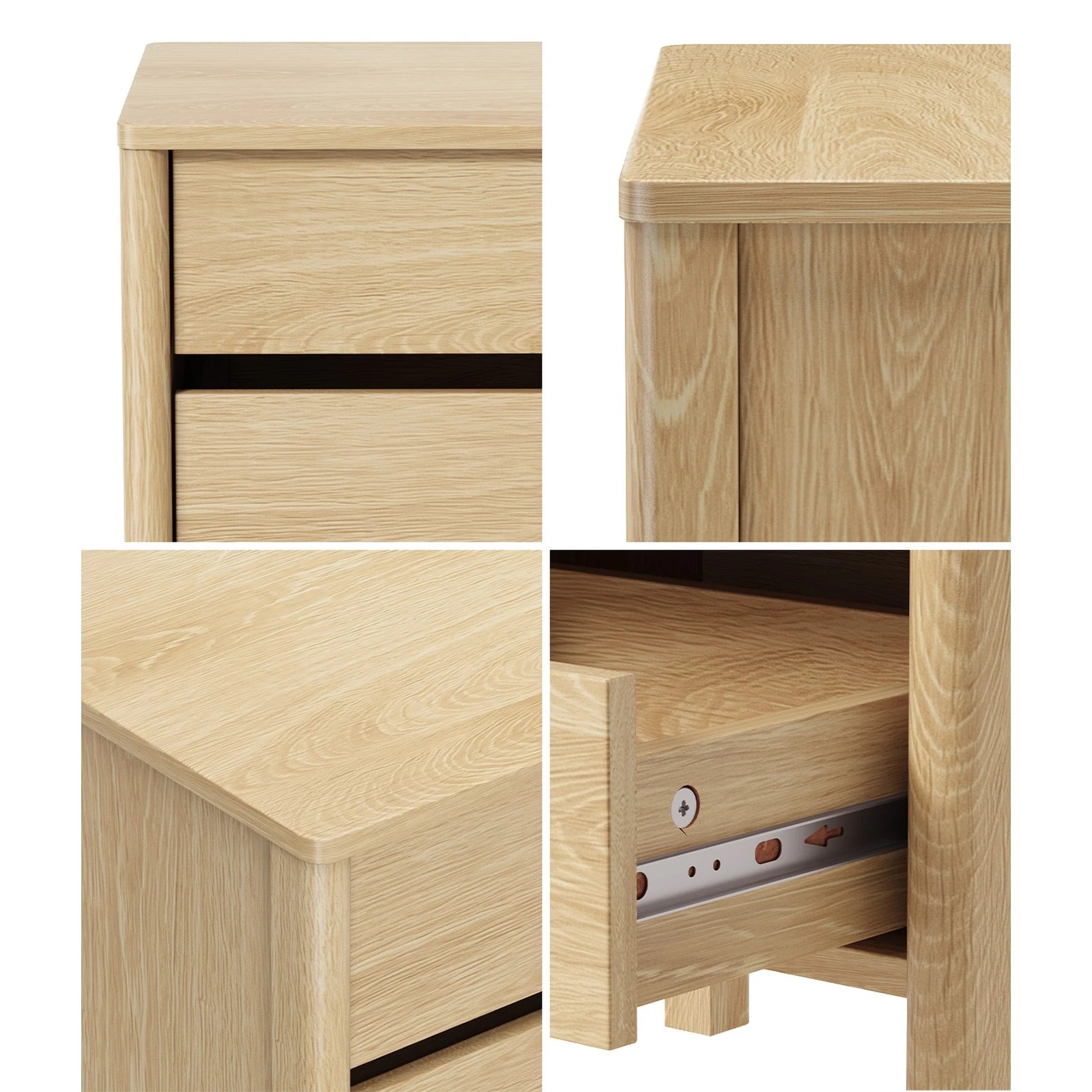 5 Oikiture Bedside Table 2 Drawers Side Table Nightstand Handle-free - Natural, 5 of 9