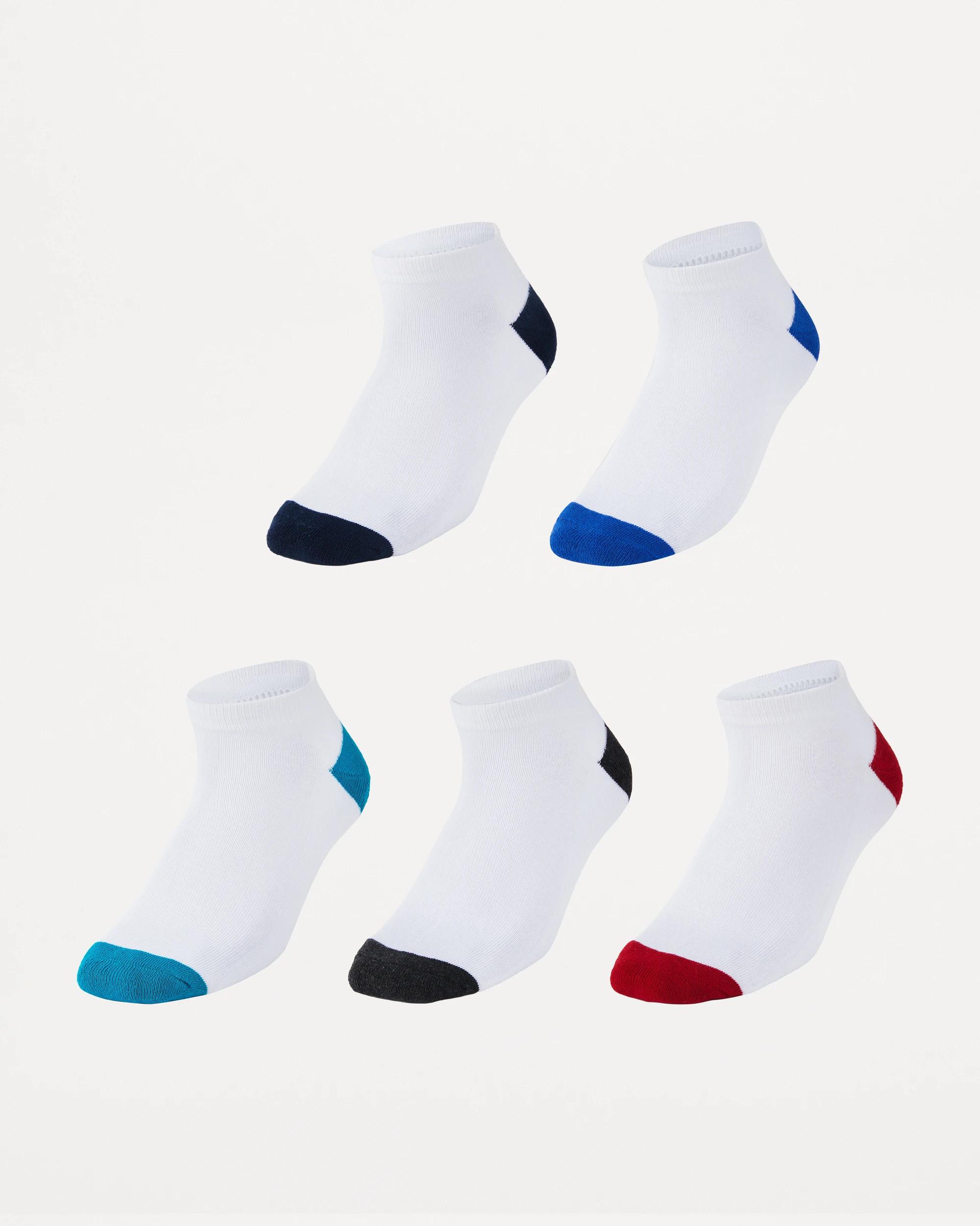 1 5 Pack Low Cut Sport Socks WHITE COLOUR HEEL, 1 of 3