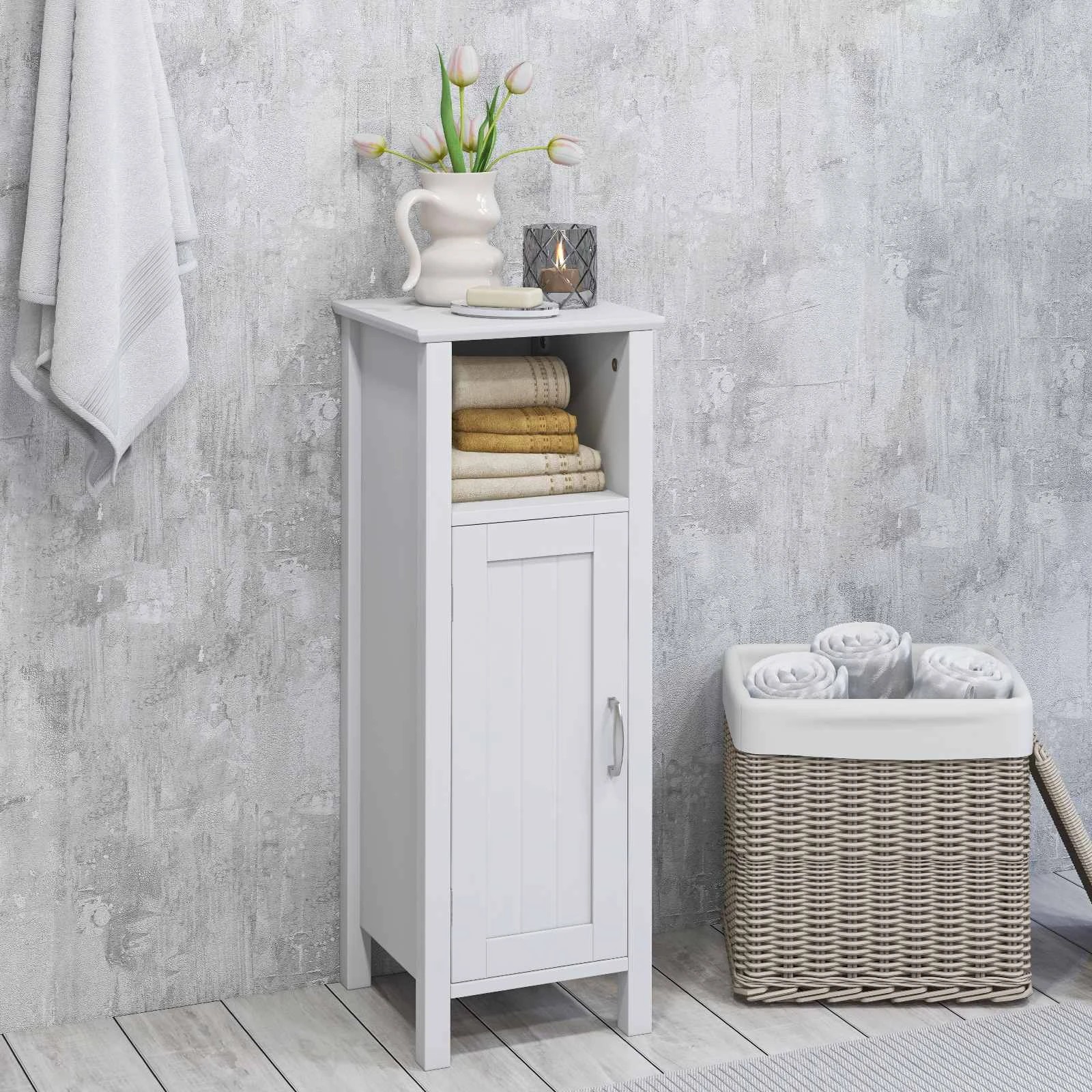 2 Costway Freestanding Bathroom Cabinet Wooden Storage Cabinet Floor Cupboard - White, 2 of 4