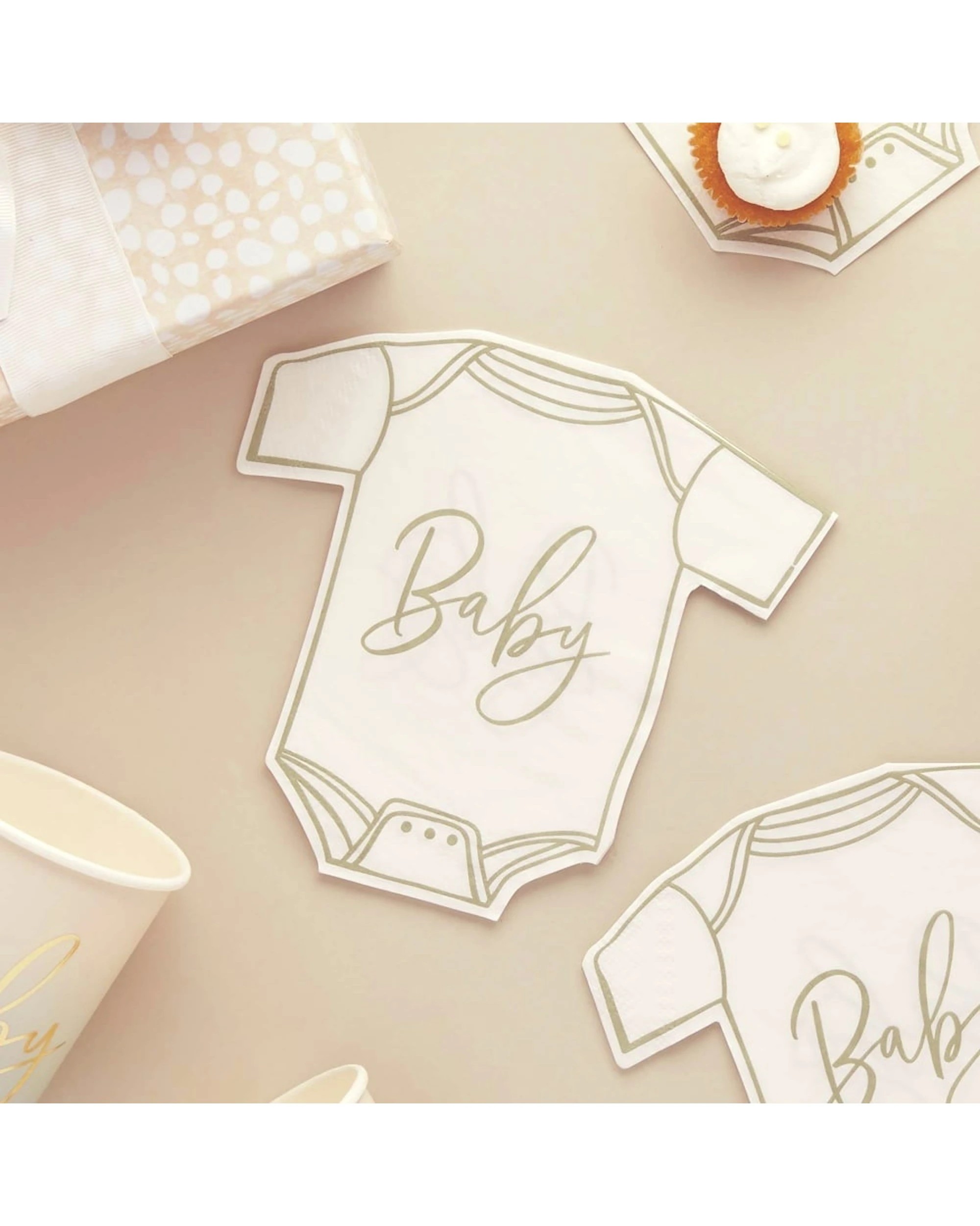 2 Anagram 16pc Baby Shower Babygrow Napkin Set Party Tableware Decoration - Beige, 2 of 2