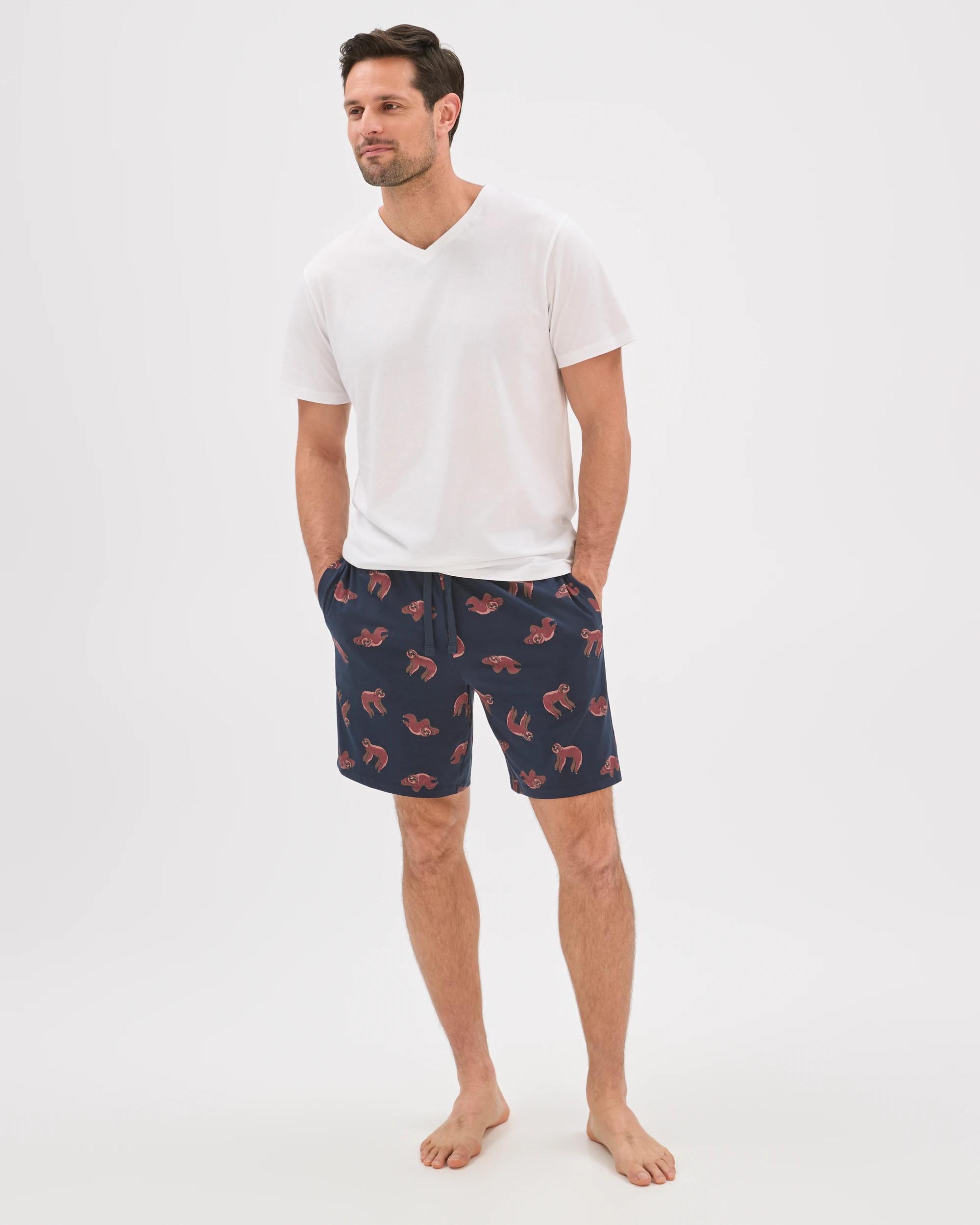 2 Maxx Australian Cotton Printed Jersey Knit Sleep Shorts SLOTH BLUE, 2 of 7