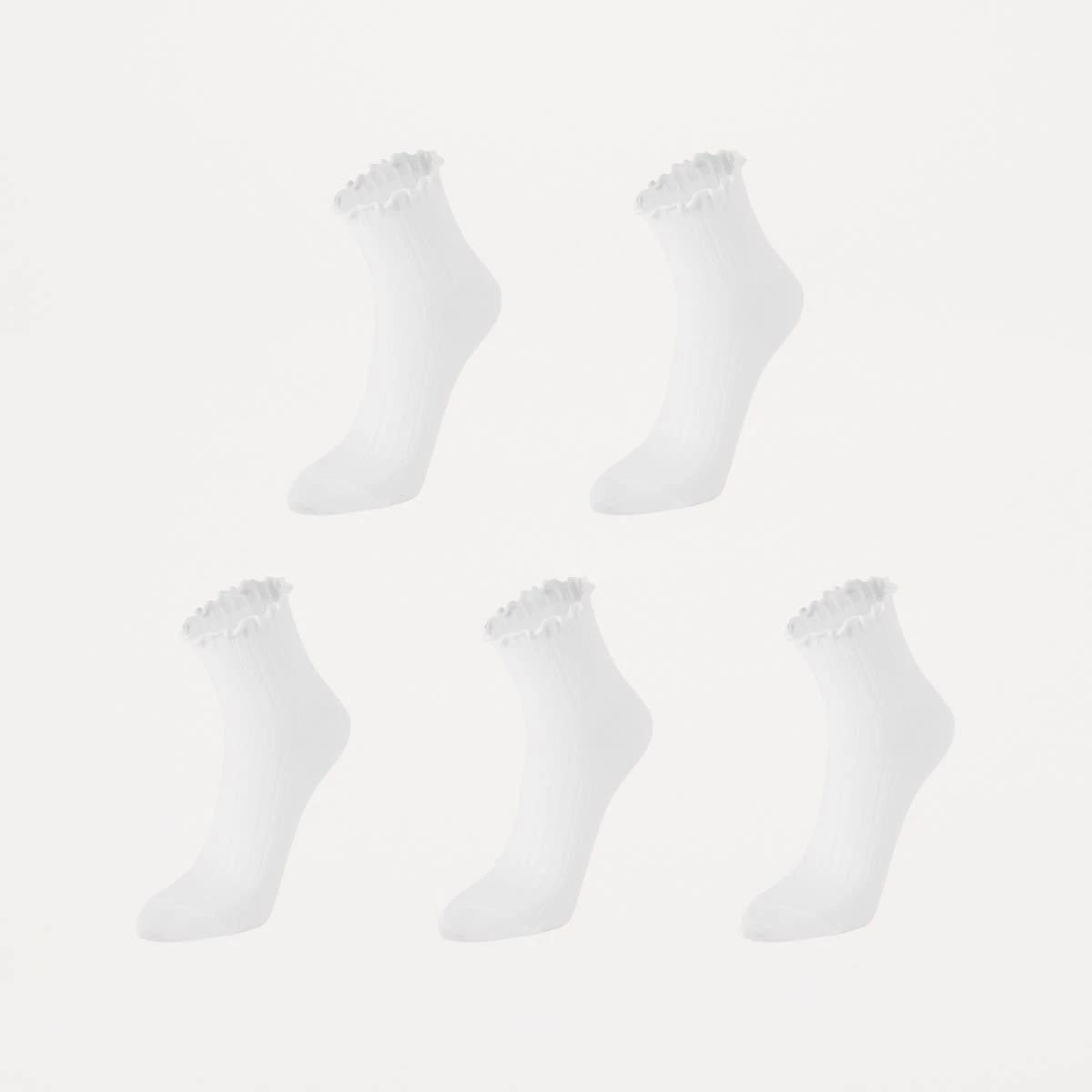 1 5 Pack Frill Quarter Crew Socks WHITE, 1 of 3