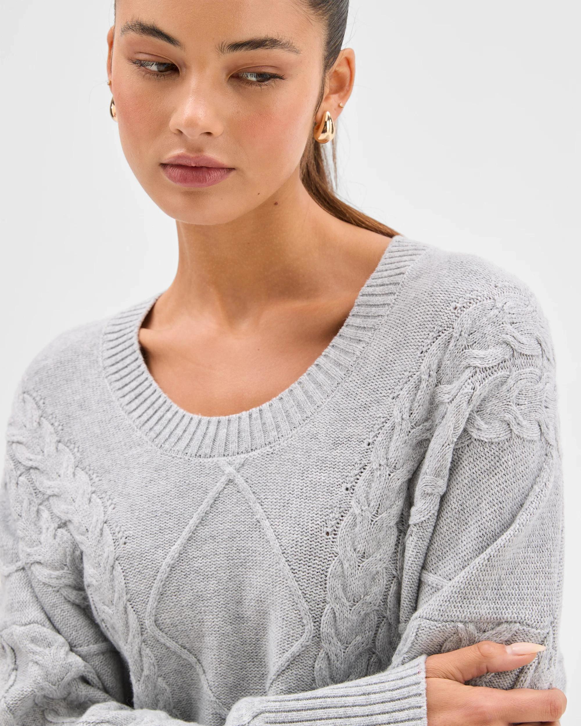 5 Lily Loves Cable Knit Jumper GREY MARLE, 5 of 6