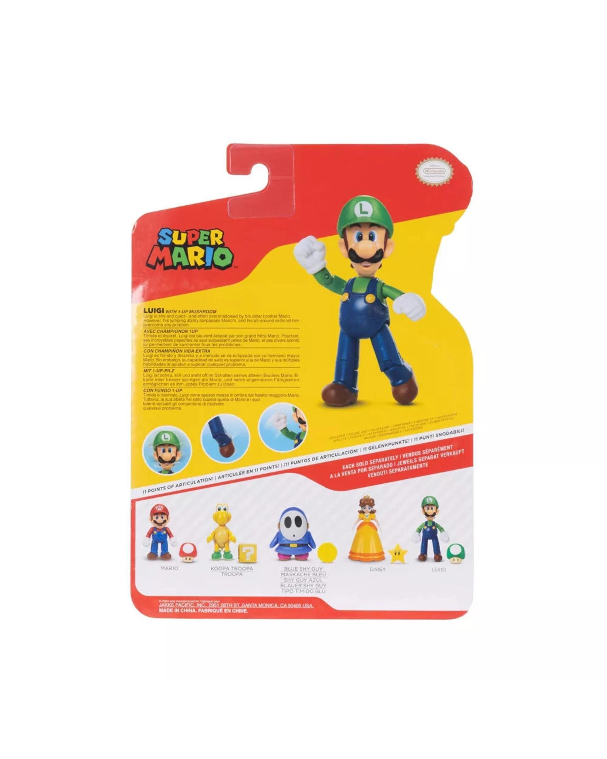 5 World Of Nintendo Super Mario 4 inch Figure Luigi With 1-Up Mushroom, 5 of 5