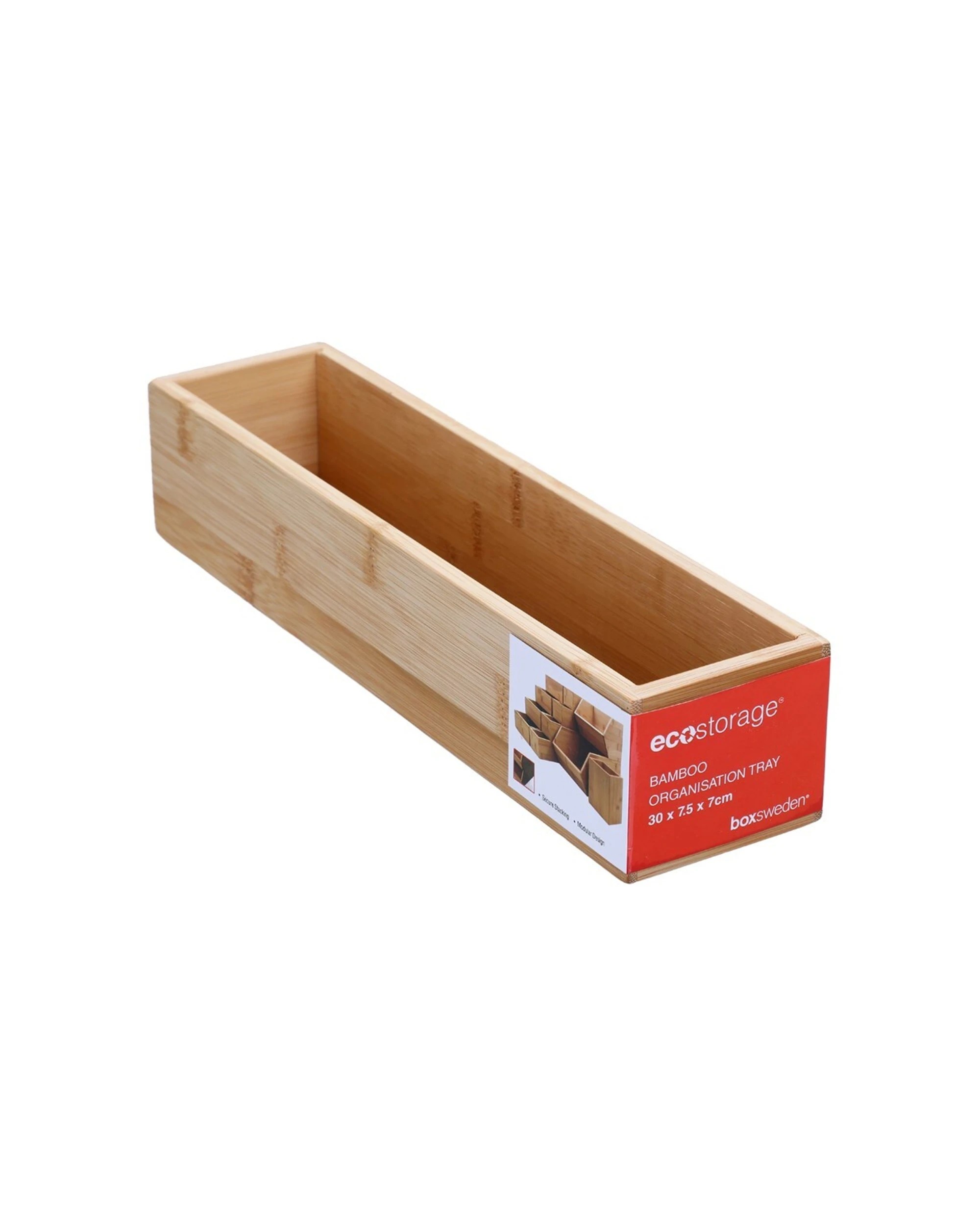 3 Boxsweden 3PK Bamboo Organisation Tray Modular Stackable Durable 30x7.5x7cm - Natural, 3 of 3