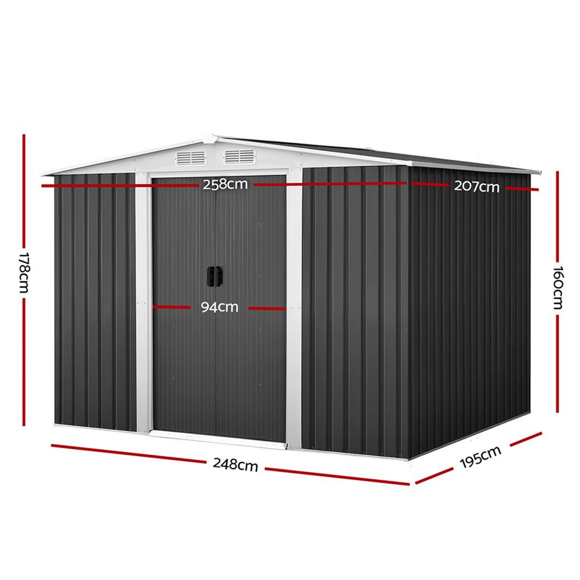 3 Giantz Garden Shed Sheds Outdoor Storage Workshop Metal Shelter Sliding Door - Grey, 3 of 8