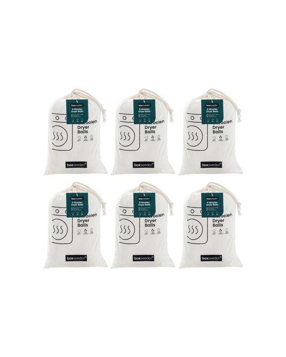 Boxsweden 3x 6PK Wool Dryer Ball With Storage Bag - White