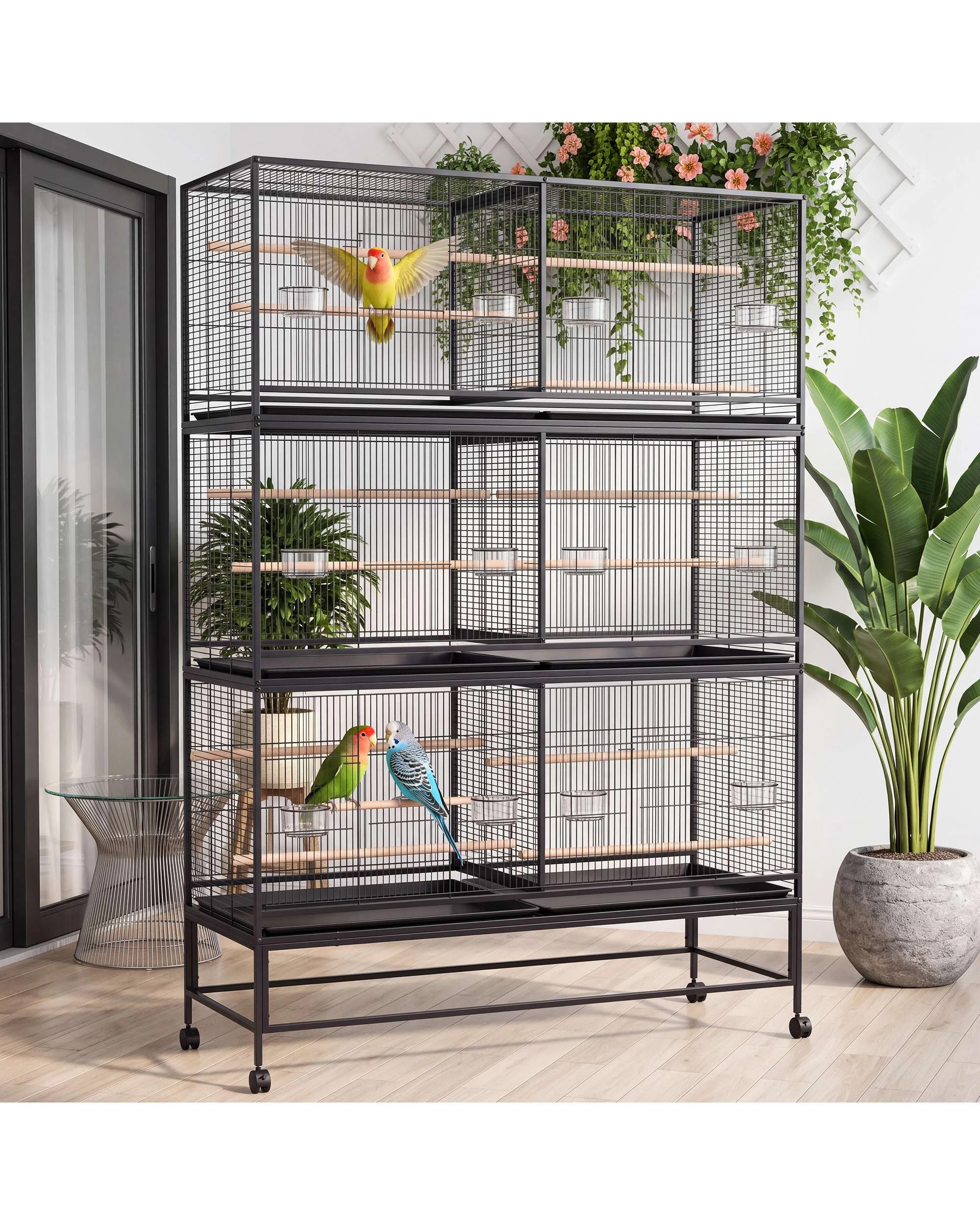 2 Advwin Large Bird Cage 3 Tier Aviary 180CM, 2 of 9