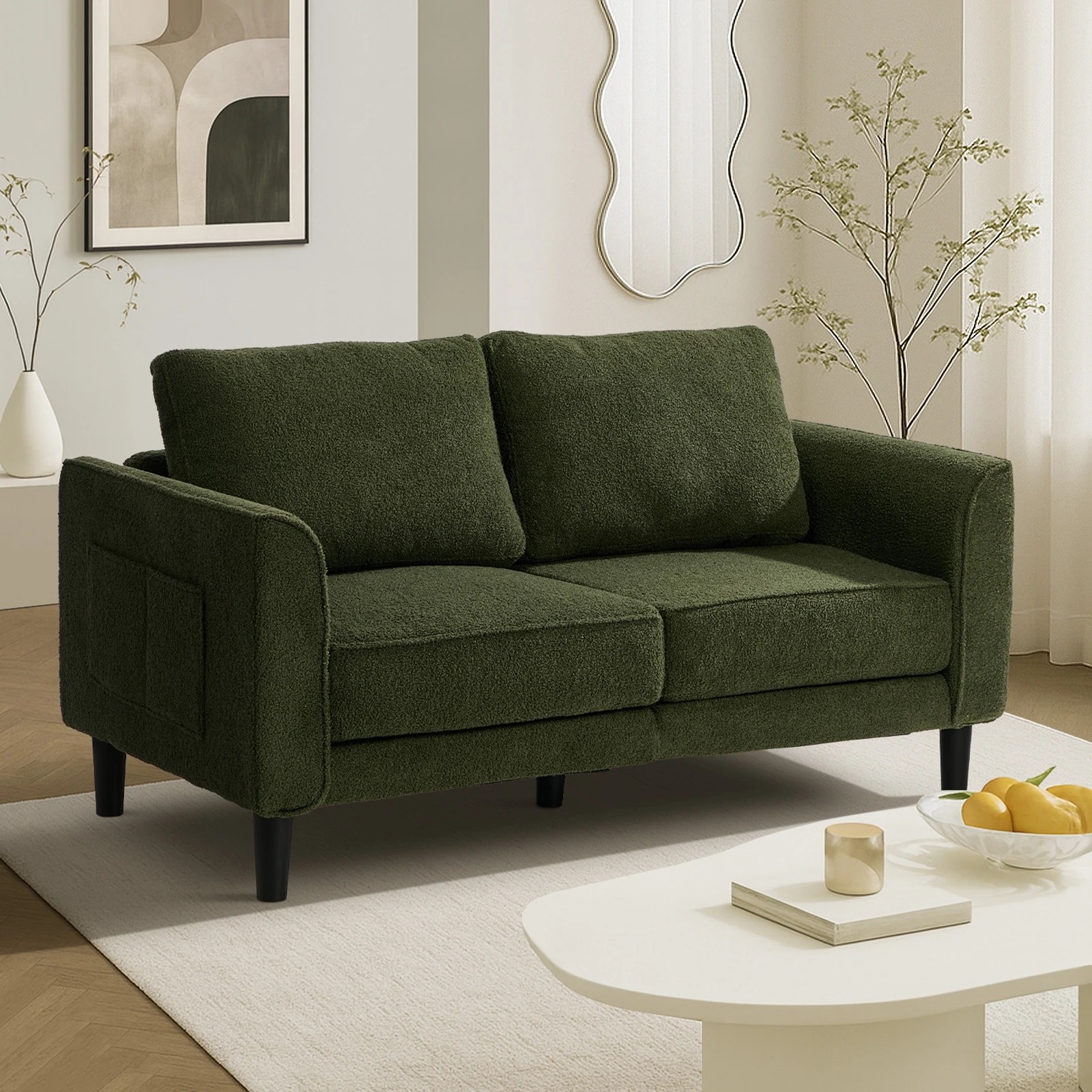 3 Oikiture 150 cm 2 Seater Sofa Love Seat Boucle - Green, 3 of 7