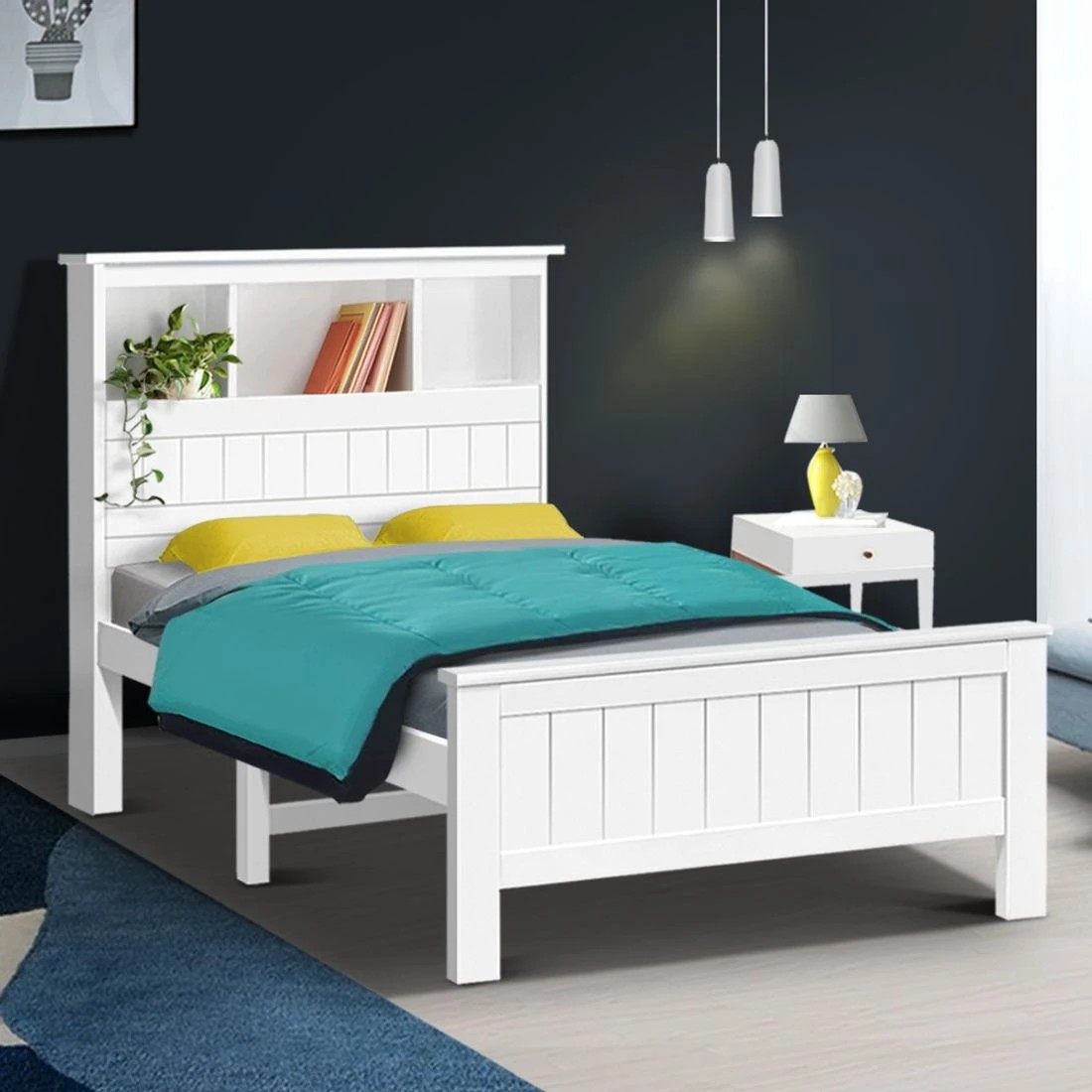 7 Artiss Bed Frame King Single Size Wooden with 3 Shelves Bed Head - White, 7 of 7