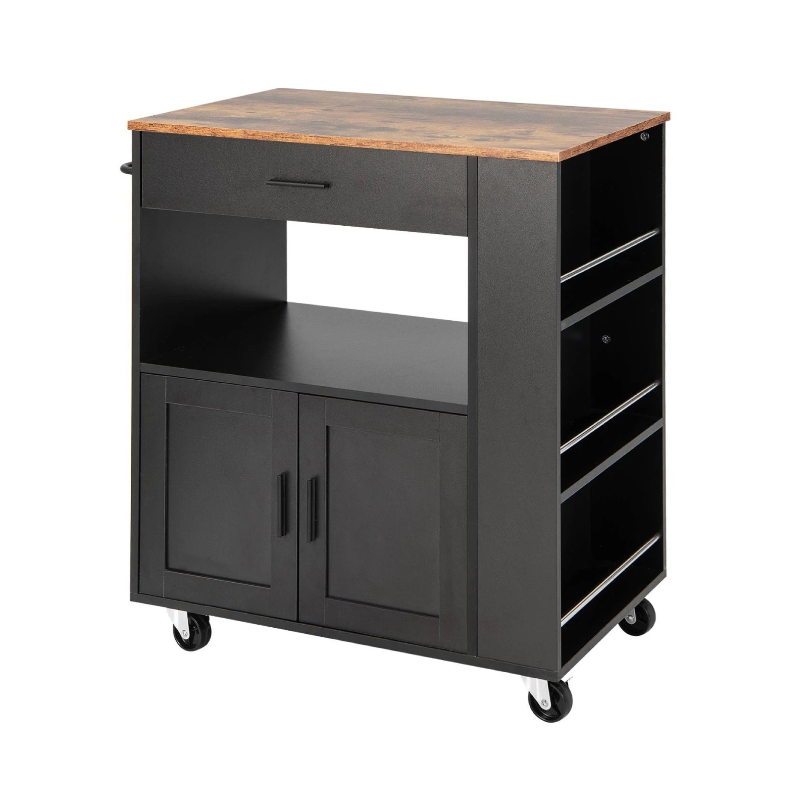 1 Costway Kitchen Island Trolley w/Spice Racks Black, 1 of 3