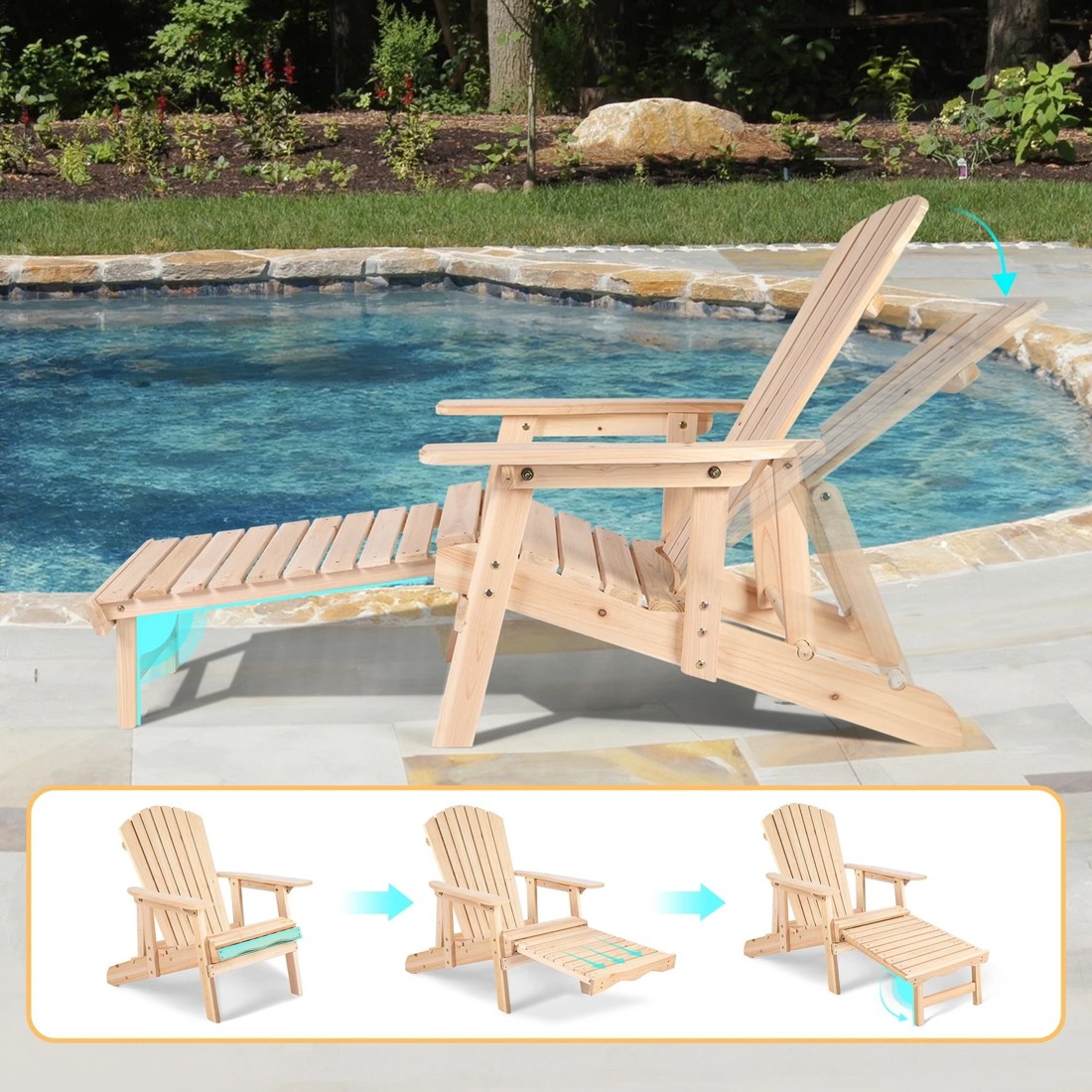 4 Alfordson Adirondack Chair Table 2PCS Set Outdoor Furniture w/ Ottoman - Natural, 4 of 10
