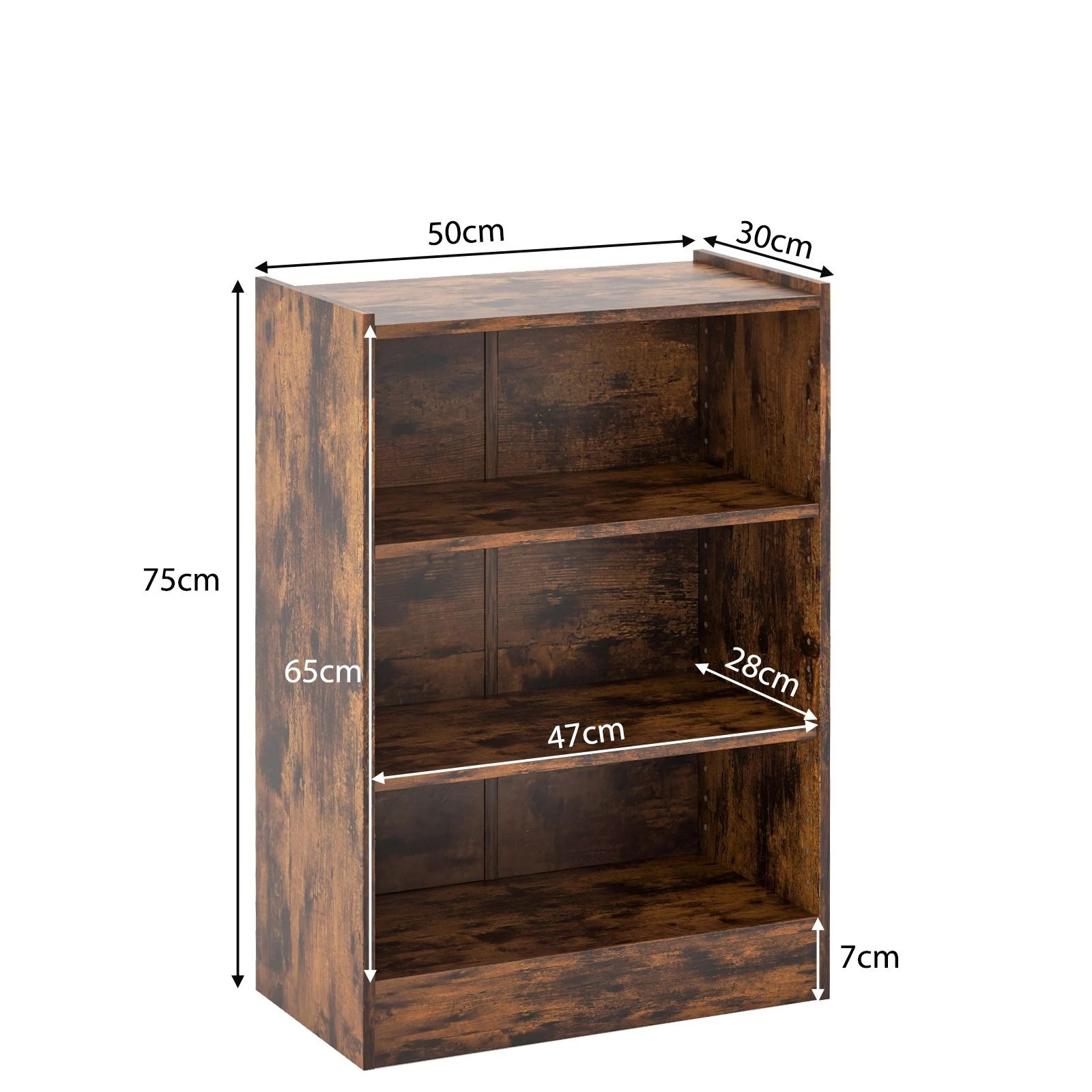 3 Costway 3-Tier Bookcase Display Bookshelf w/Adjustable Shelves Storage Cabinet Organizer - Brown, 3 of 4