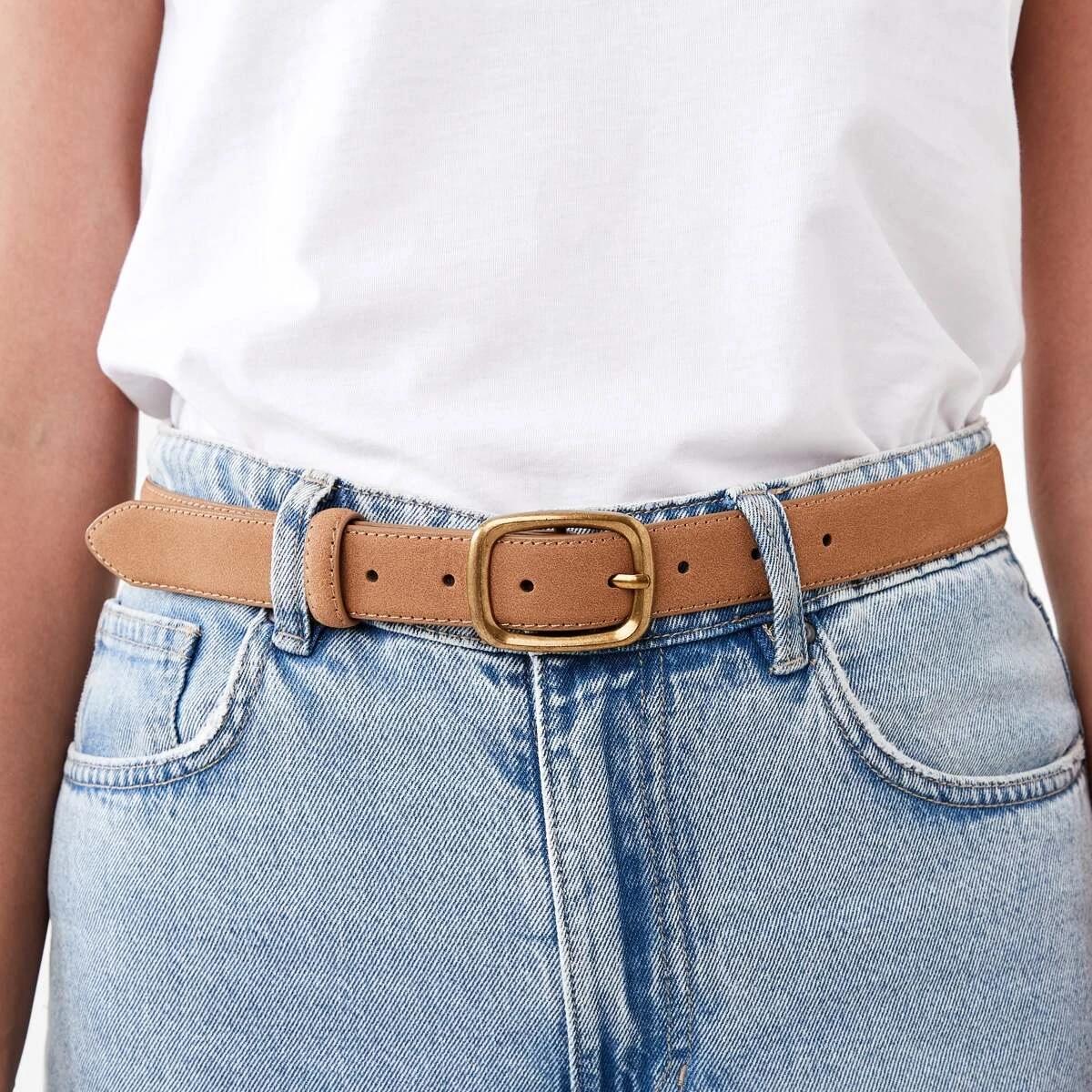 3 Soft Rectangle Jeans Belt DEEP CAMEL, 3 of 4