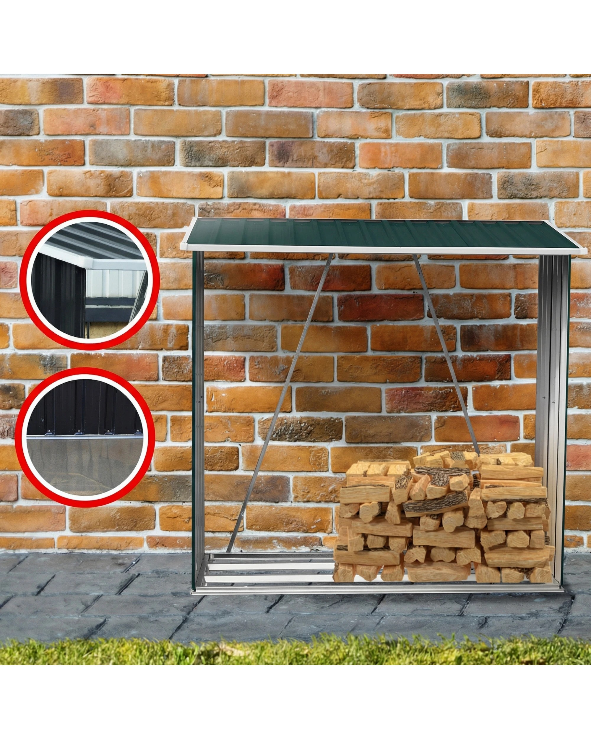 6 Wallaroo Galvanized Steel Fire Wood Storage Shed Lawn Tool Roof - Green, 6 of 6