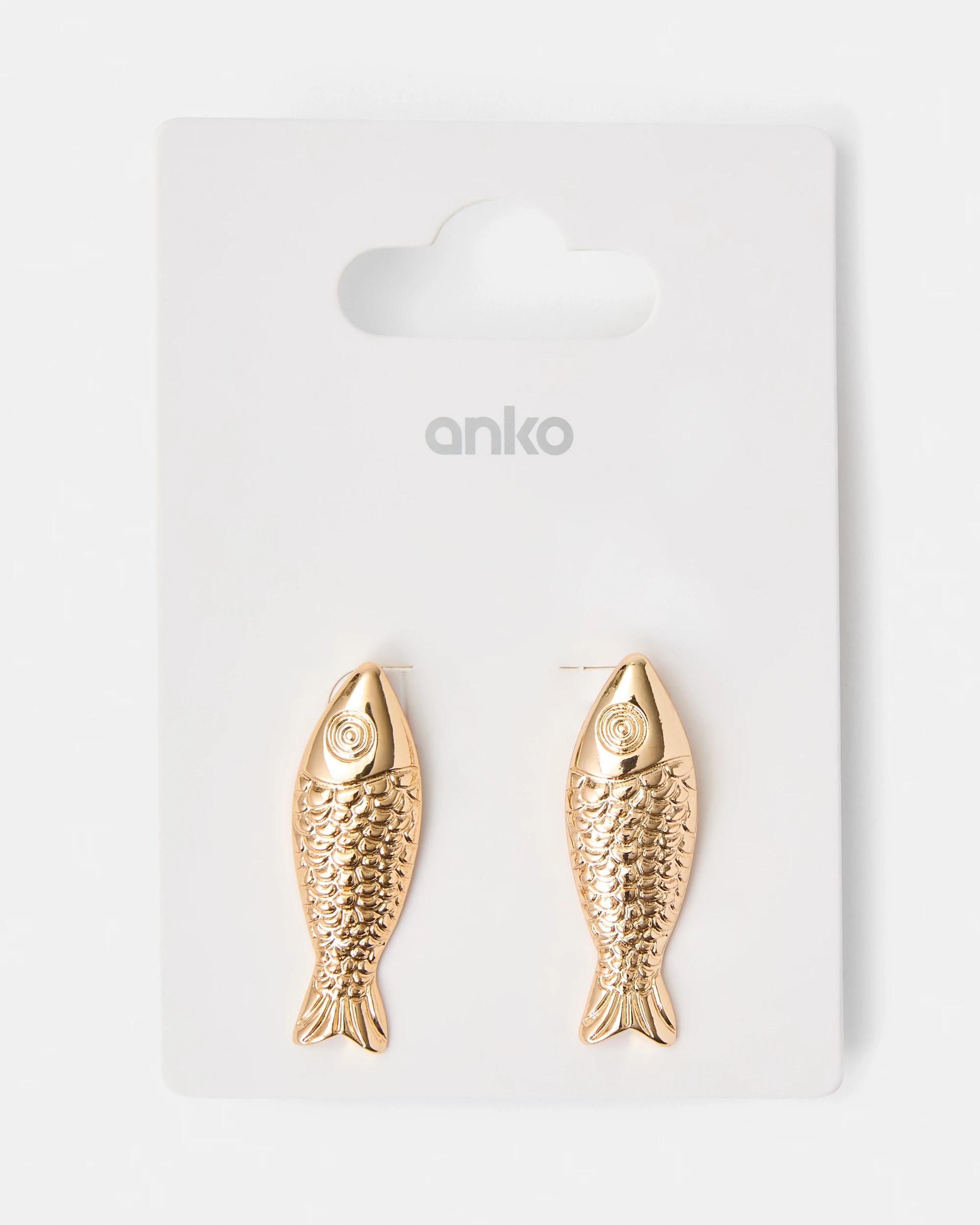 5 Fish Stud Earrings - Gold Tone Gold, 5 of 5