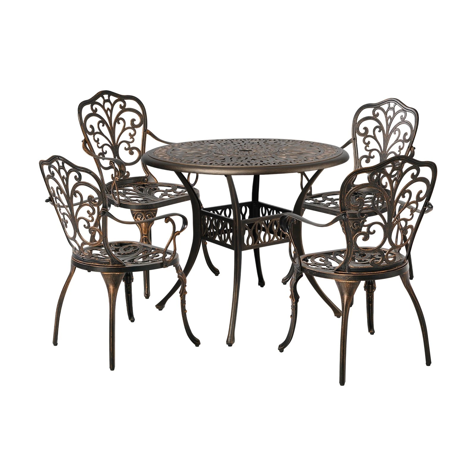 1 Livsip 5 Piece Outdoor Patio Set Table Chairs Bistro Cast Aluminium Furniture - Bronze, 1 of 7