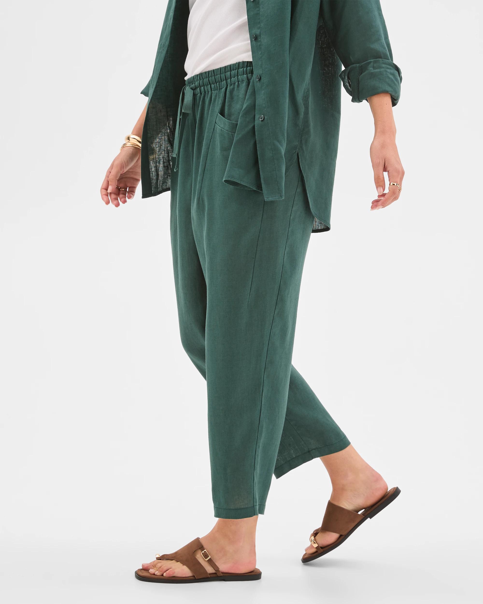 6 Target Woman European Linen Tapered Pants DEEP GREEN, 6 of 6