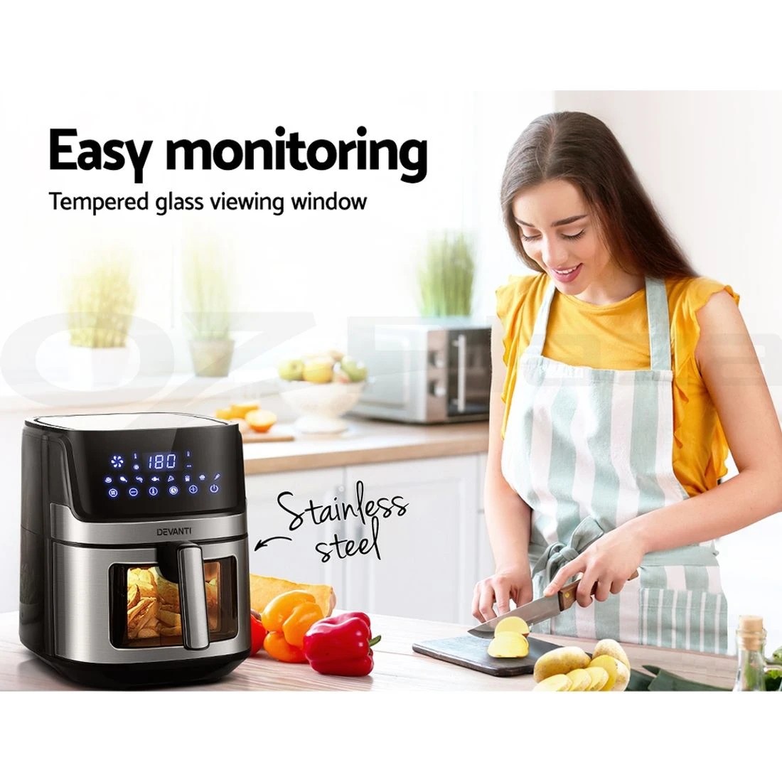 7 Devanti Air Fryer 6.5L LCD Fryers Clear Window - Black, 7 of 7