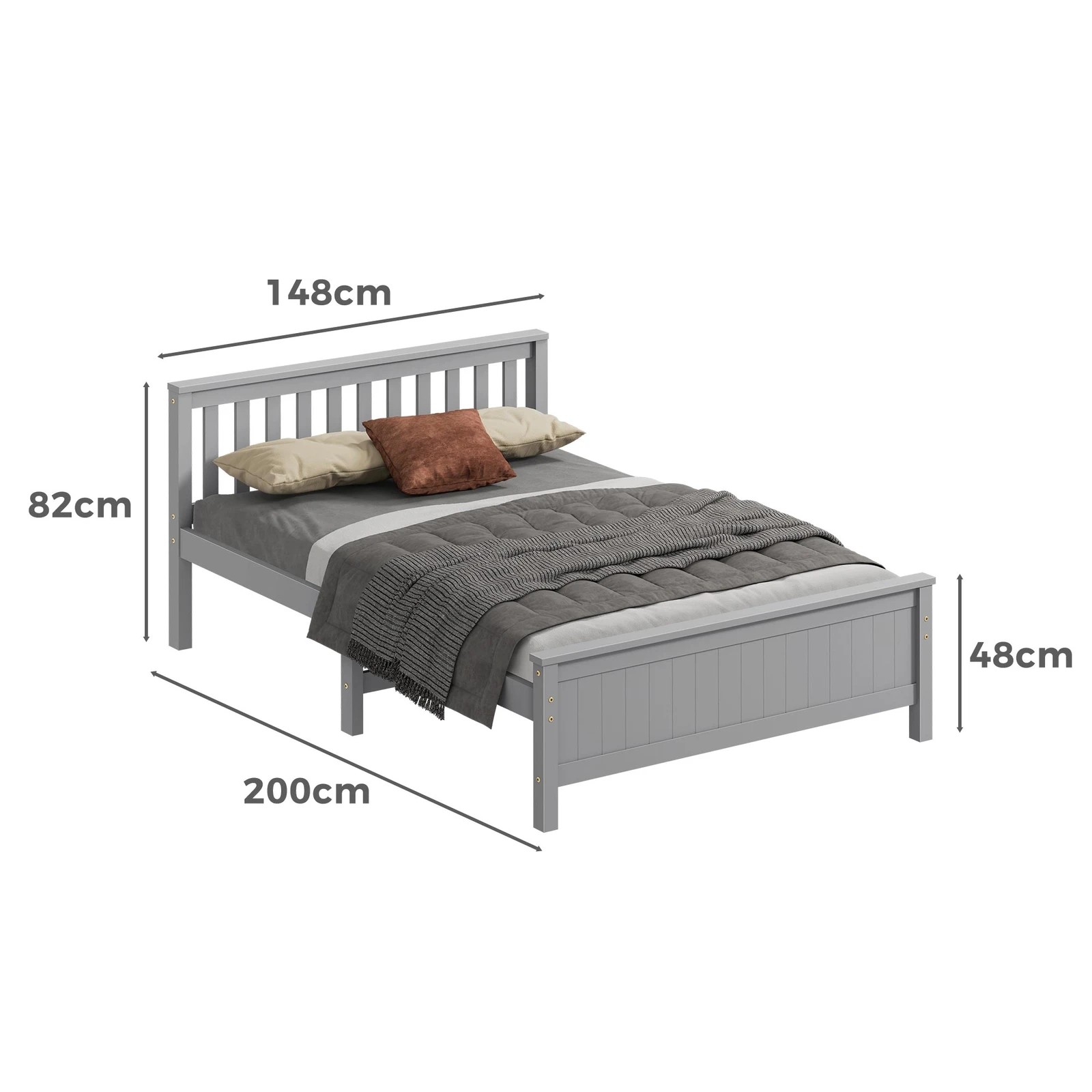 7 Alfordson Bed Frame Wooden Double Size Slatted Headboard Timber Fabiano - Grey, 7 of 10