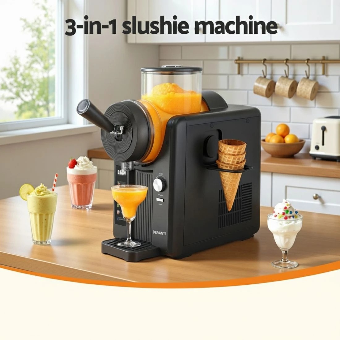 3 Devanti 6in1 Slushie Machine Ice Cream Maker 2L Frozen Smoothies Milkshakes - Black, 3 of 7