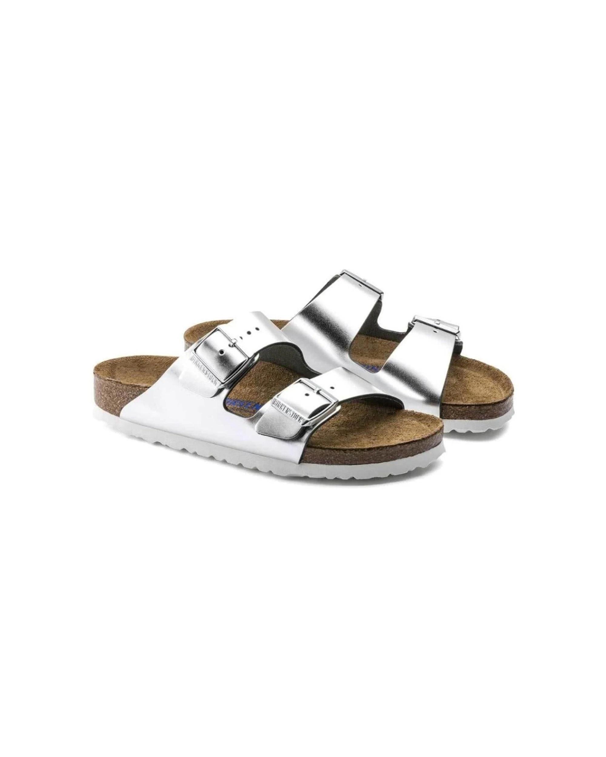5 Birkenstock Arizona Soft Footbed Natural Leather Sandals Narrow METALLIC SILVER, 5 of 6